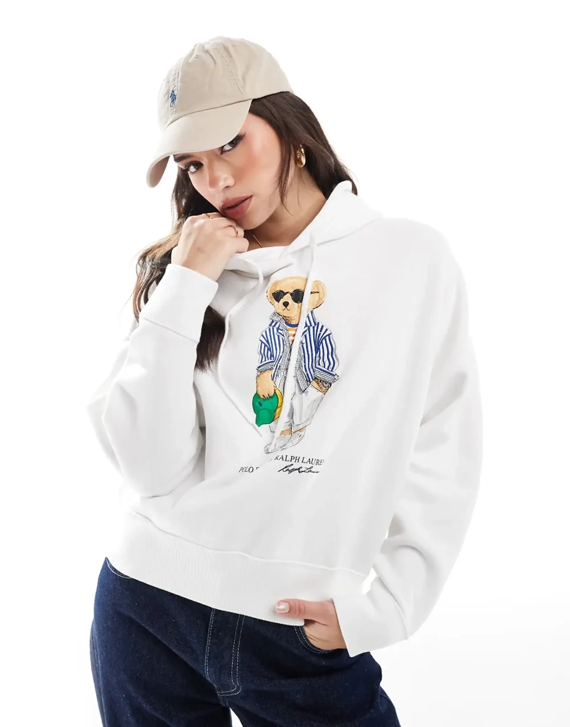Polo Ralph Lauren Bear Printed Hoodie In White