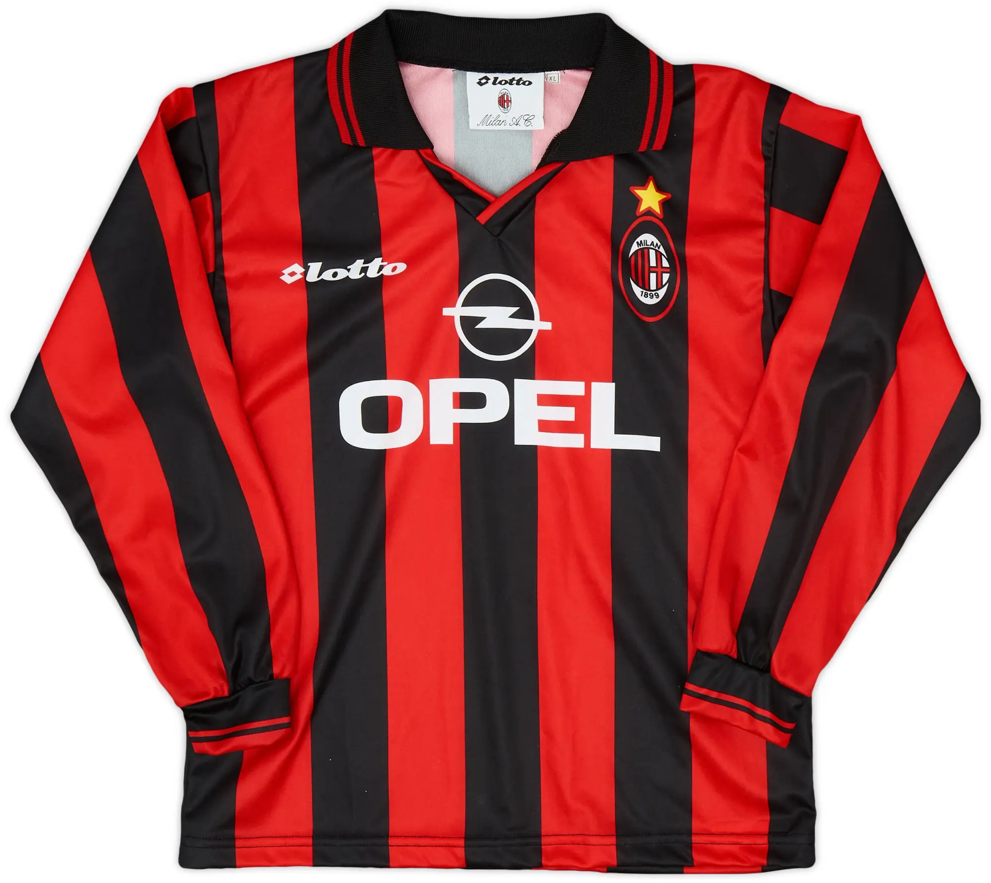 Lotto 1997-98 AC Milan Home L/S Shirt - 8/10 - (XL.Boys)