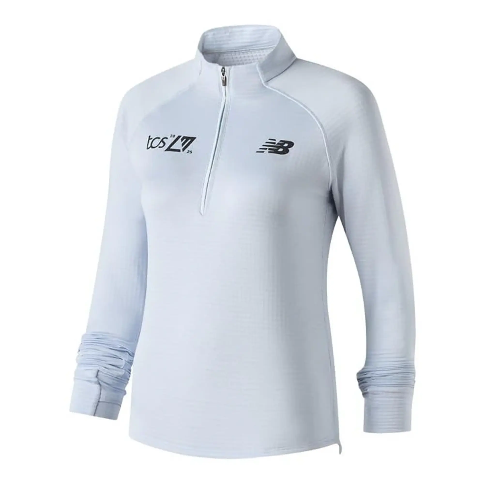 New Balance Women's London Edition Athletics Heat Grid Half Zip in Blue Poly Knit