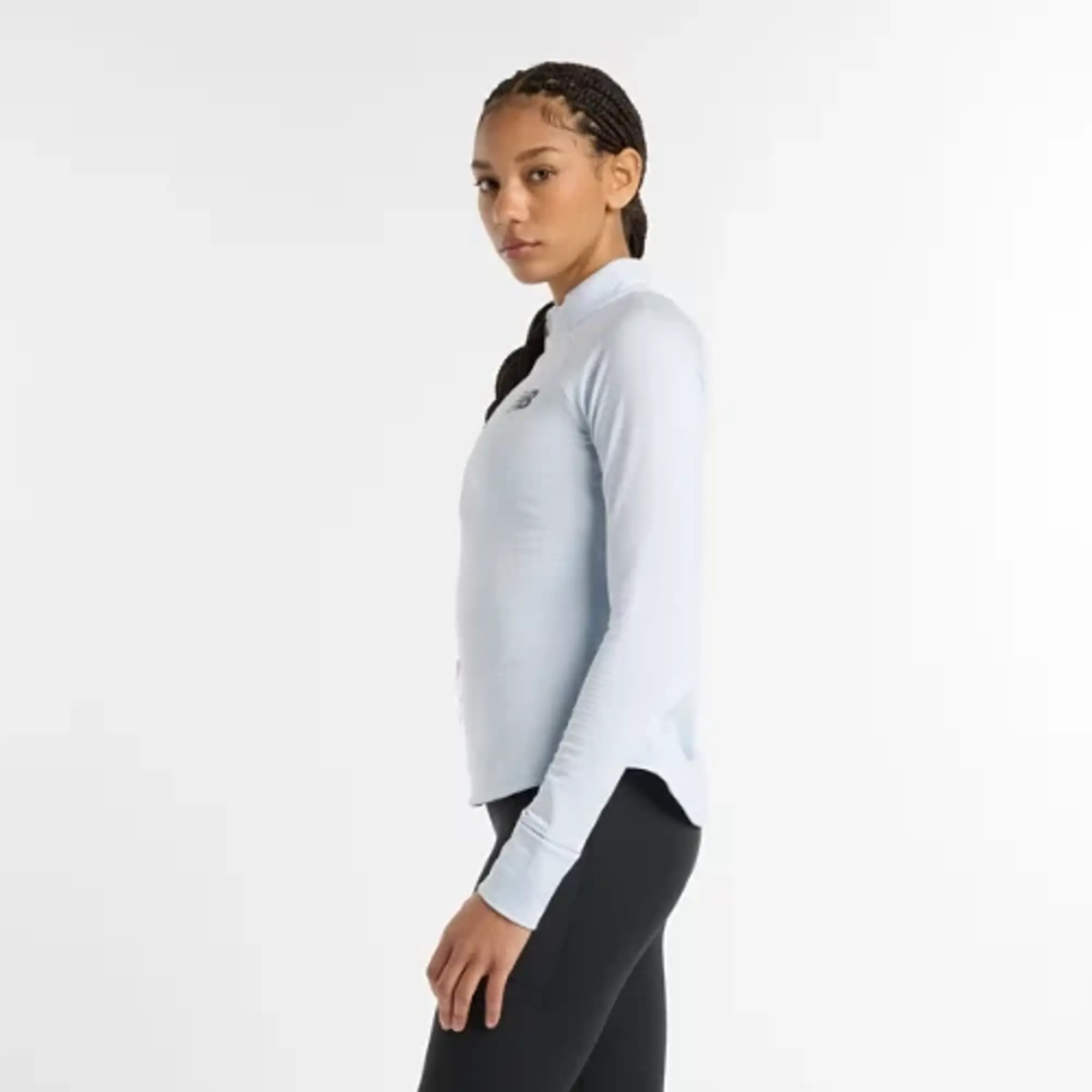 New Balance Women's London Edition Athletics Heat Grid Half Zip in Blue Poly Knit