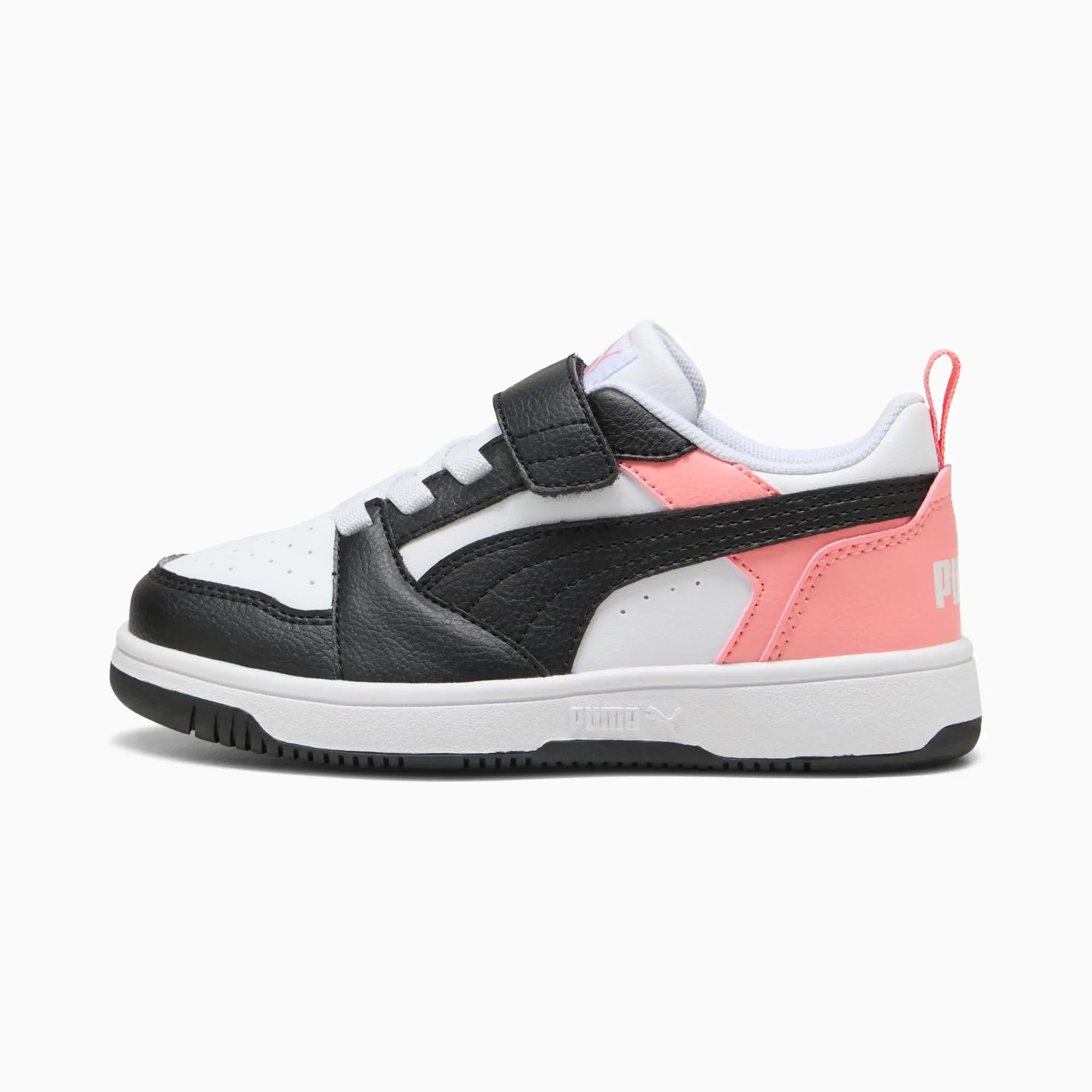 PUMA Rebound V6 Lo Kids' Sneakers, White/Black/Pink Fruit