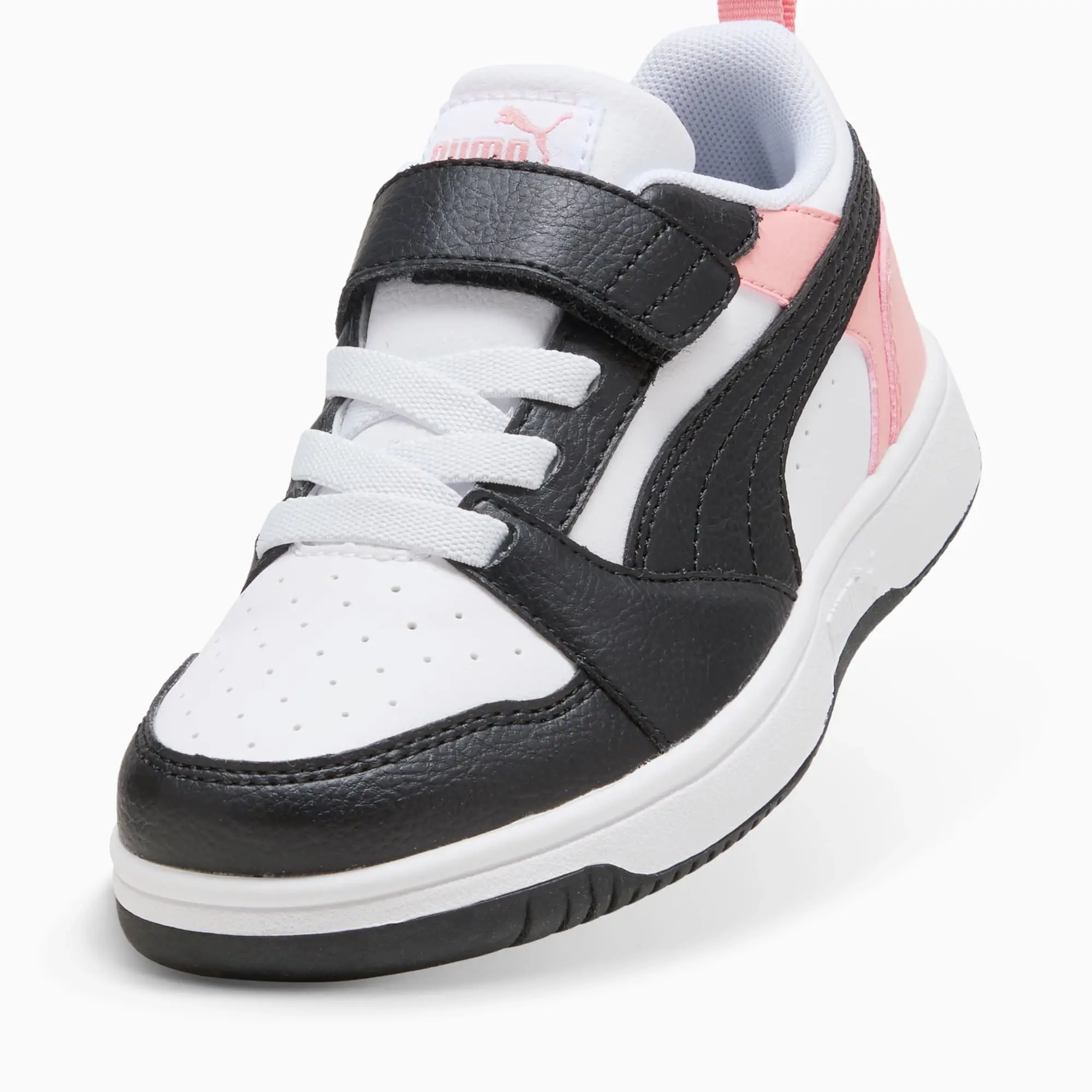 PUMA Rebound V6 Lo Kids' Sneakers, White/Black/Pink Fruit