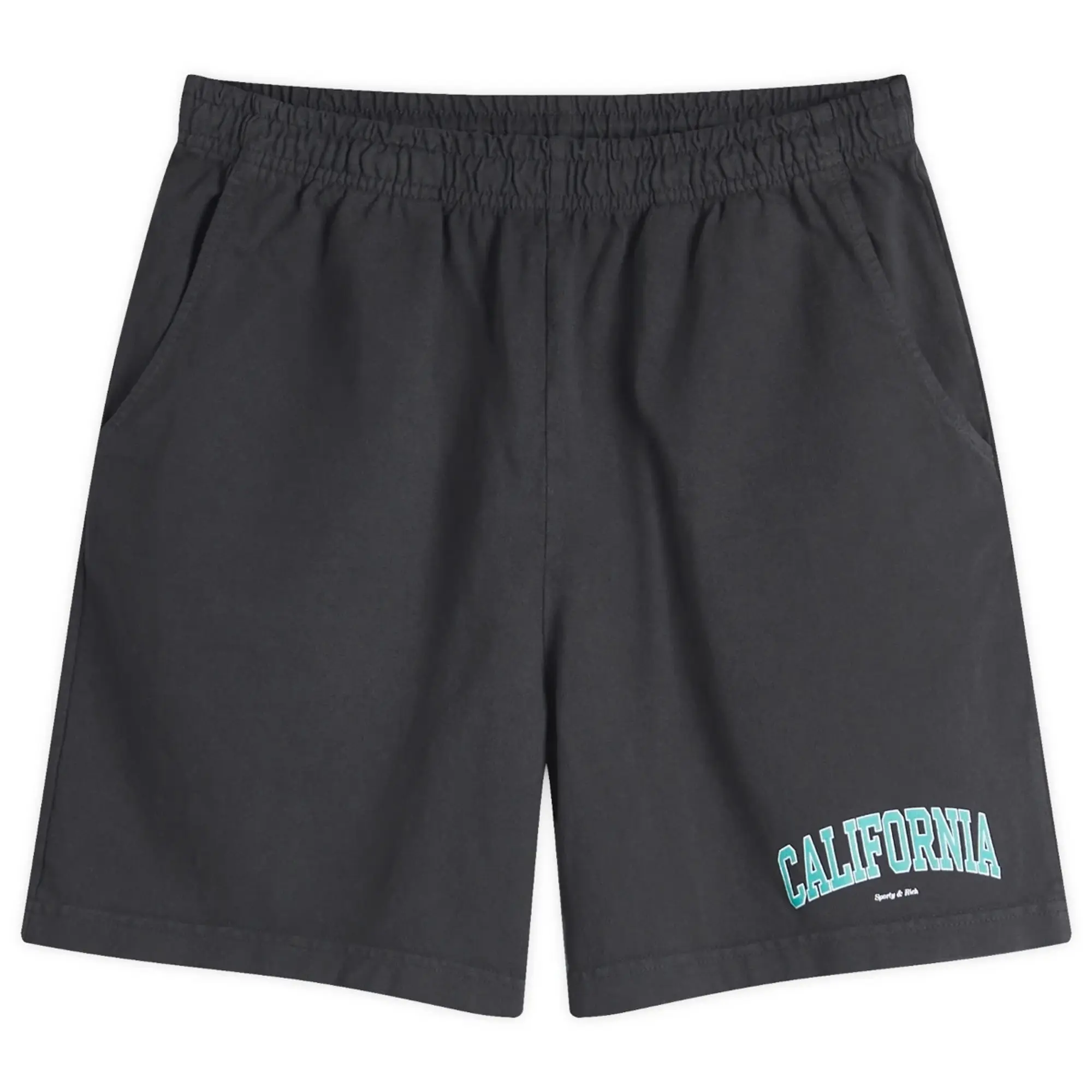 Sporty & Rich Women's California Gym Shorts Faded Black Spring Green/White