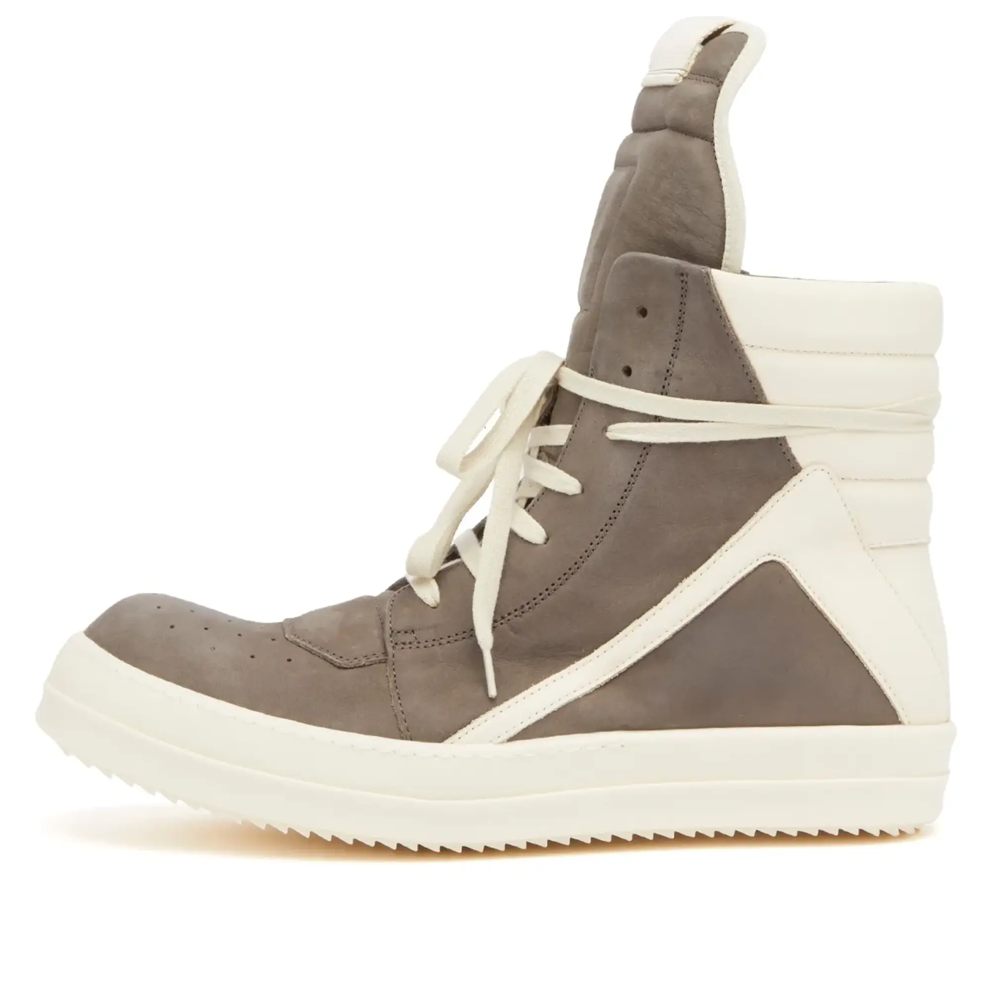 Rick Owens Men's Leather and Nubuck Geobasket Sneakers Dust/Milk