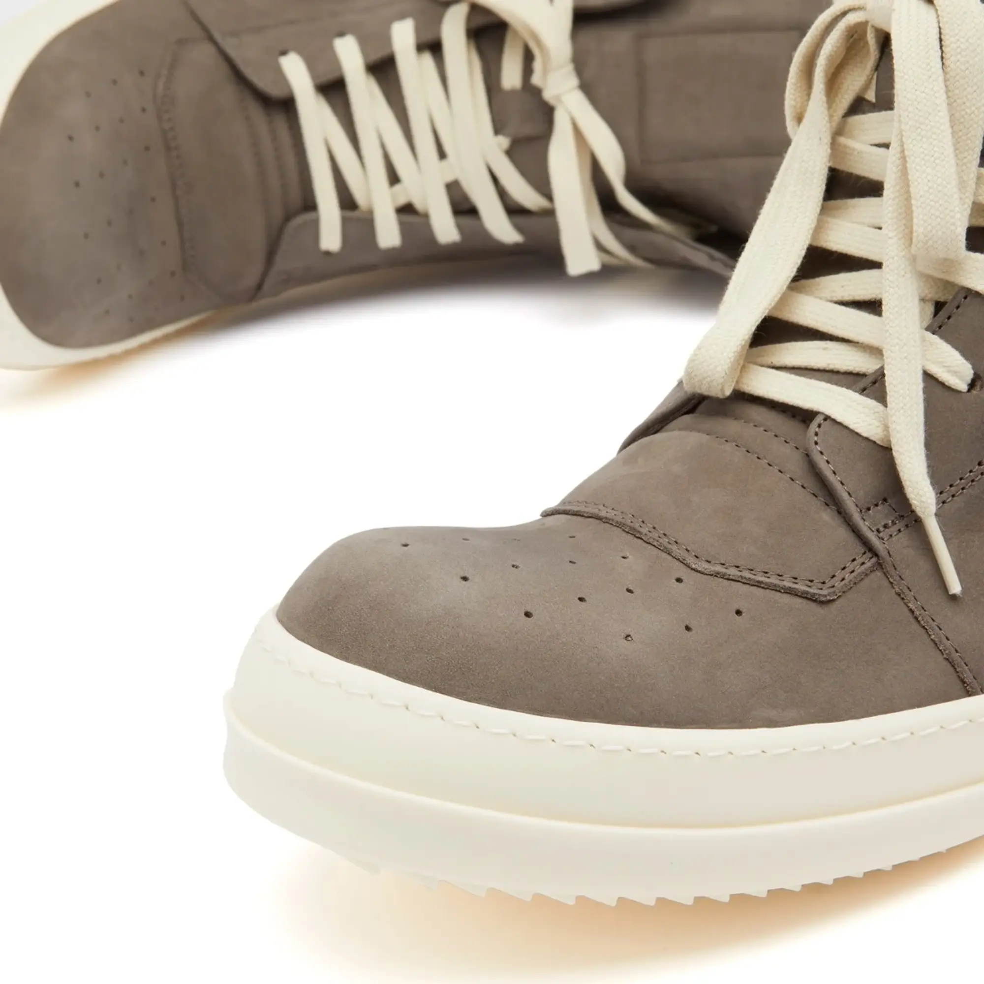 Rick Owens Men's Leather and Nubuck Geobasket Sneakers Dust/Milk