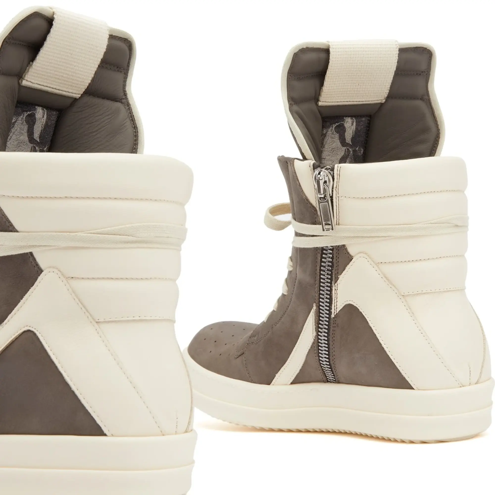 Rick Owens Men's Leather and Nubuck Geobasket Sneakers Dust/Milk