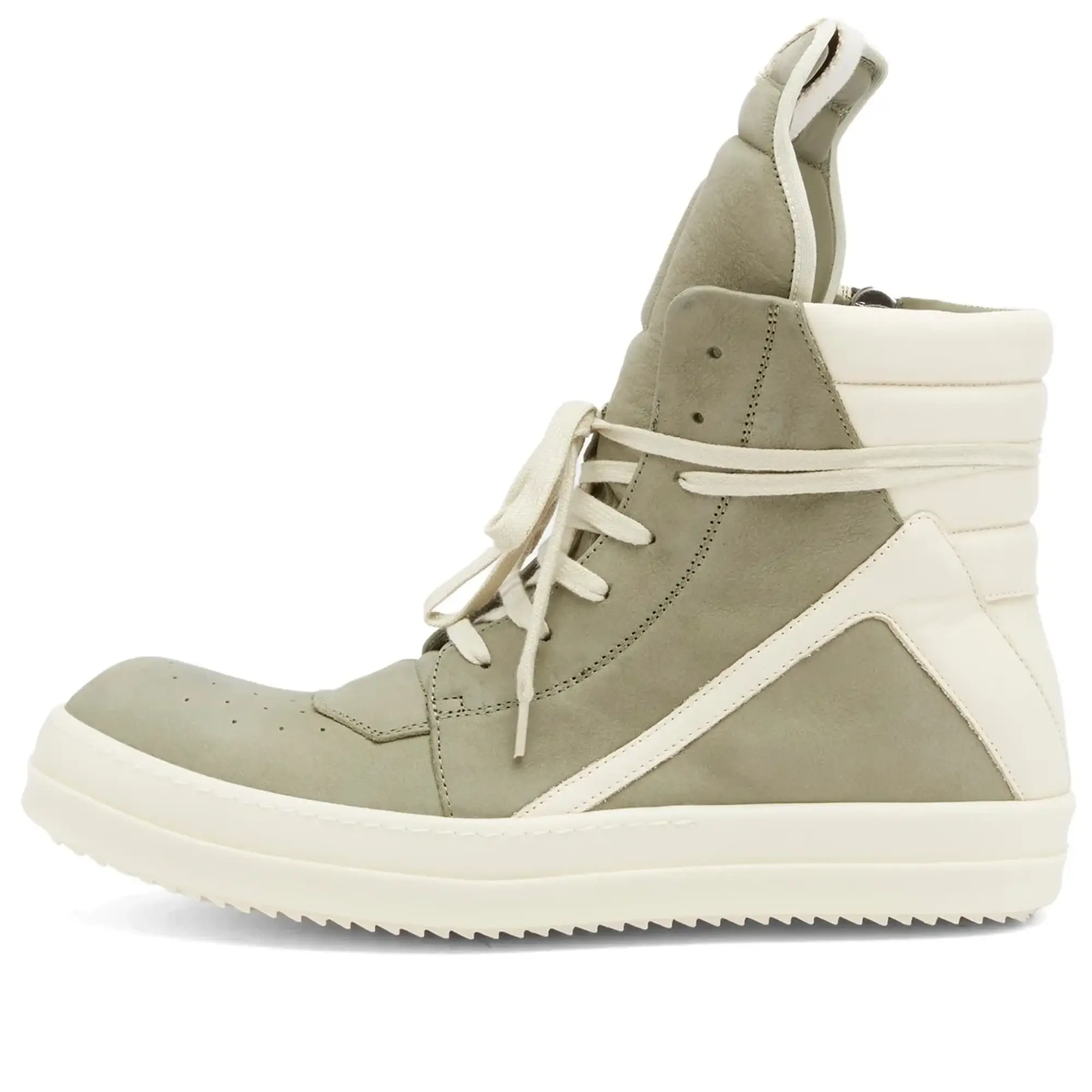 Rick Owens Men's Leather and Nubuck Geobasket Sneakers Celadon/Milk