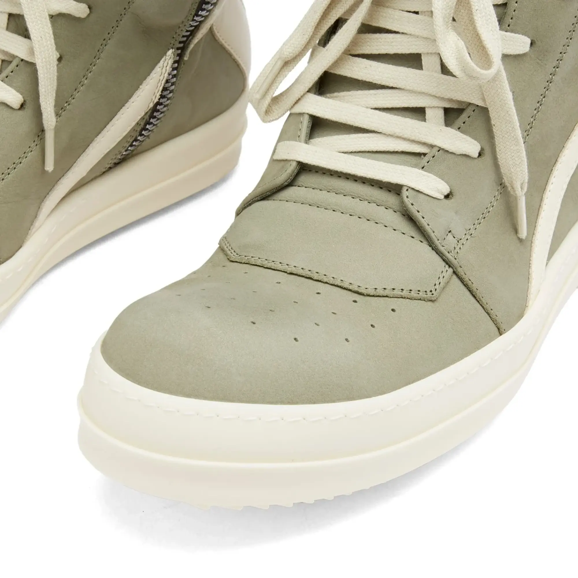 Rick Owens Men's Leather and Nubuck Geobasket Sneakers Celadon/Milk
