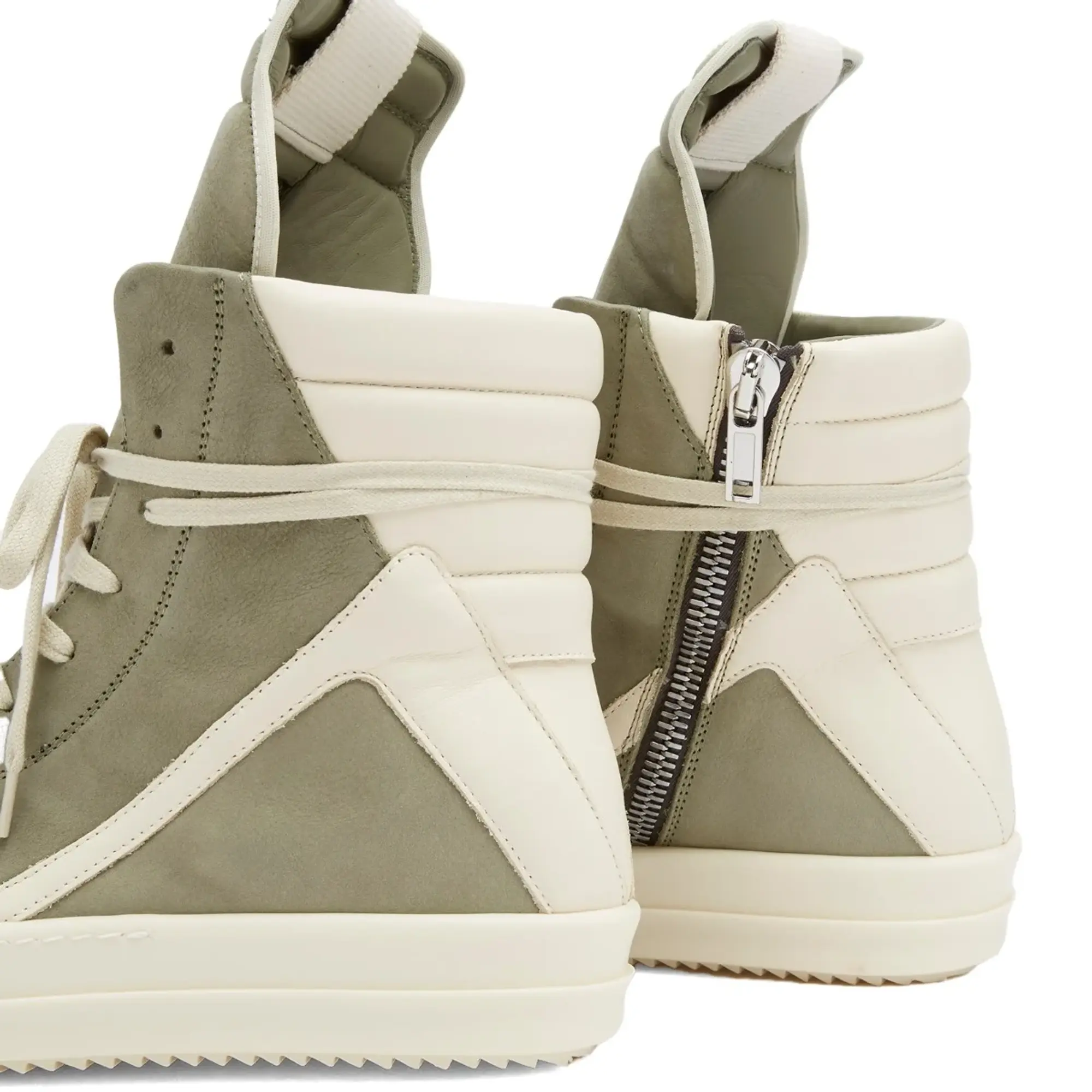 Rick Owens Men's Leather and Nubuck Geobasket Sneakers Celadon/Milk