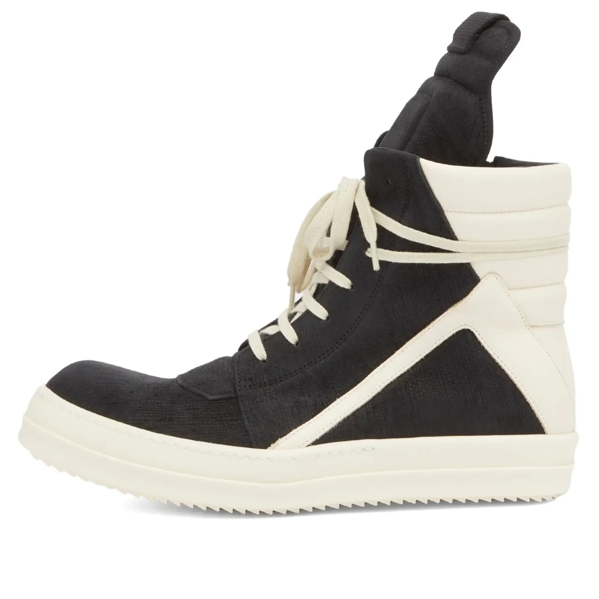 Rick Owens Men's Full Grain Leather Geobasket Sneakers Black/Milk