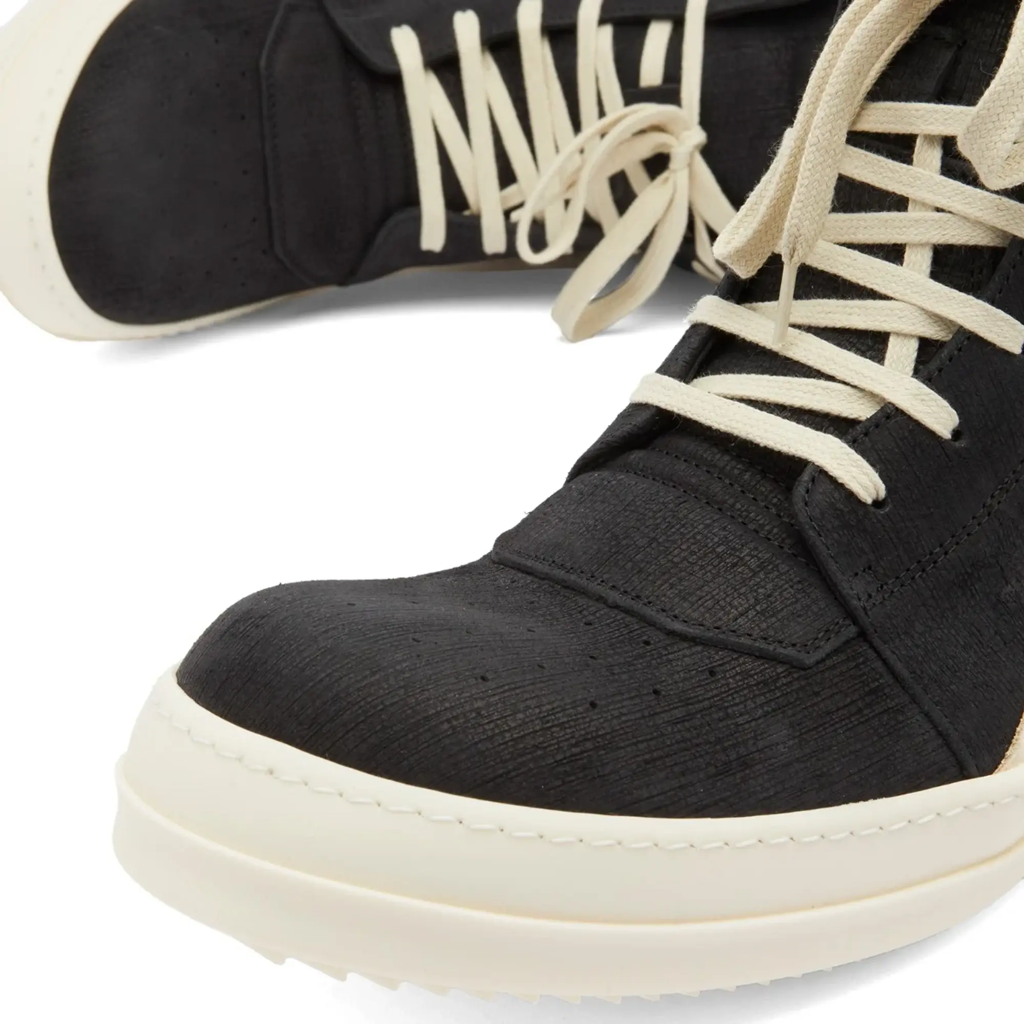Rick Owens Men's Full Grain Leather Geobasket Sneakers Black/Milk