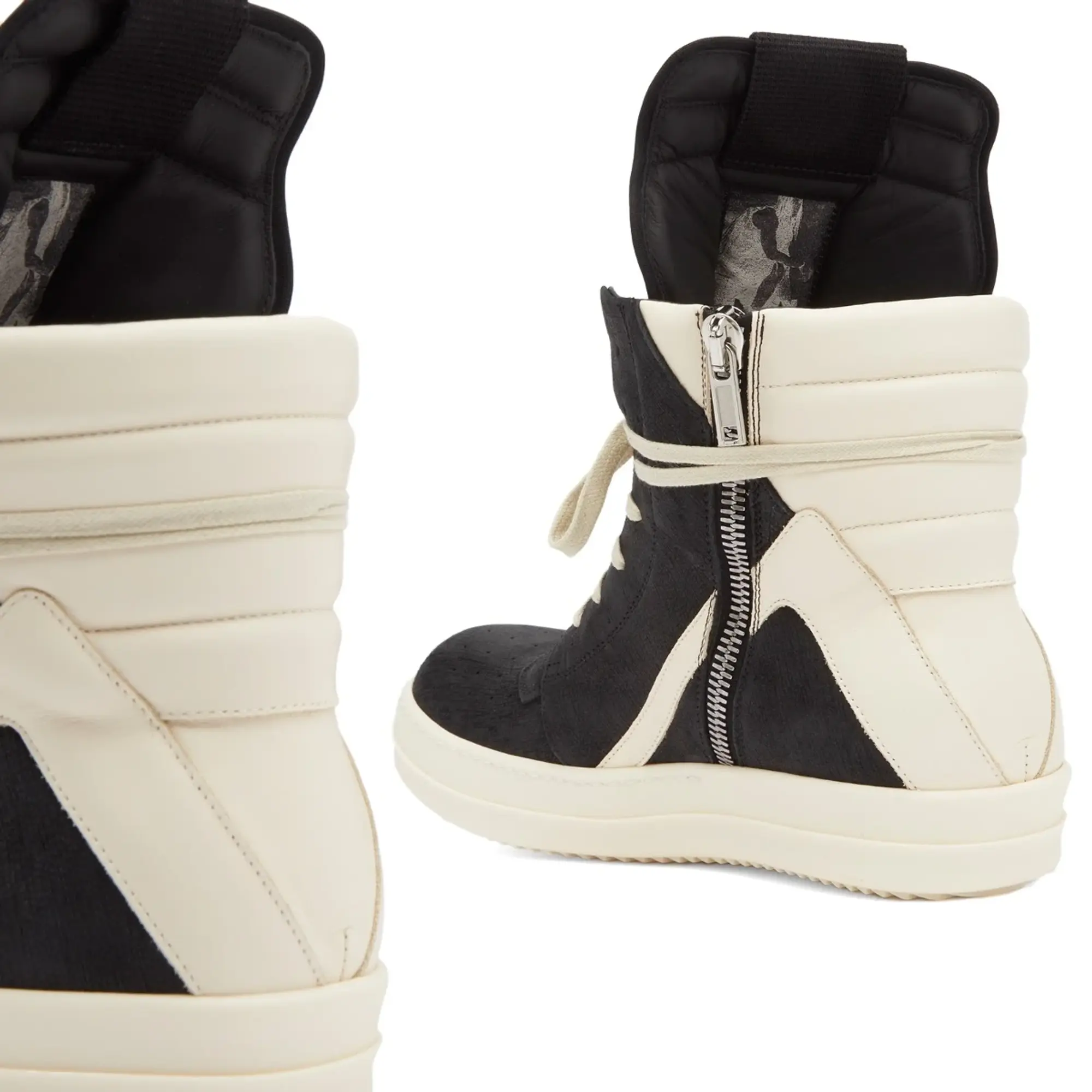 Rick Owens Men's Full Grain Leather Geobasket Sneakers Black/Milk