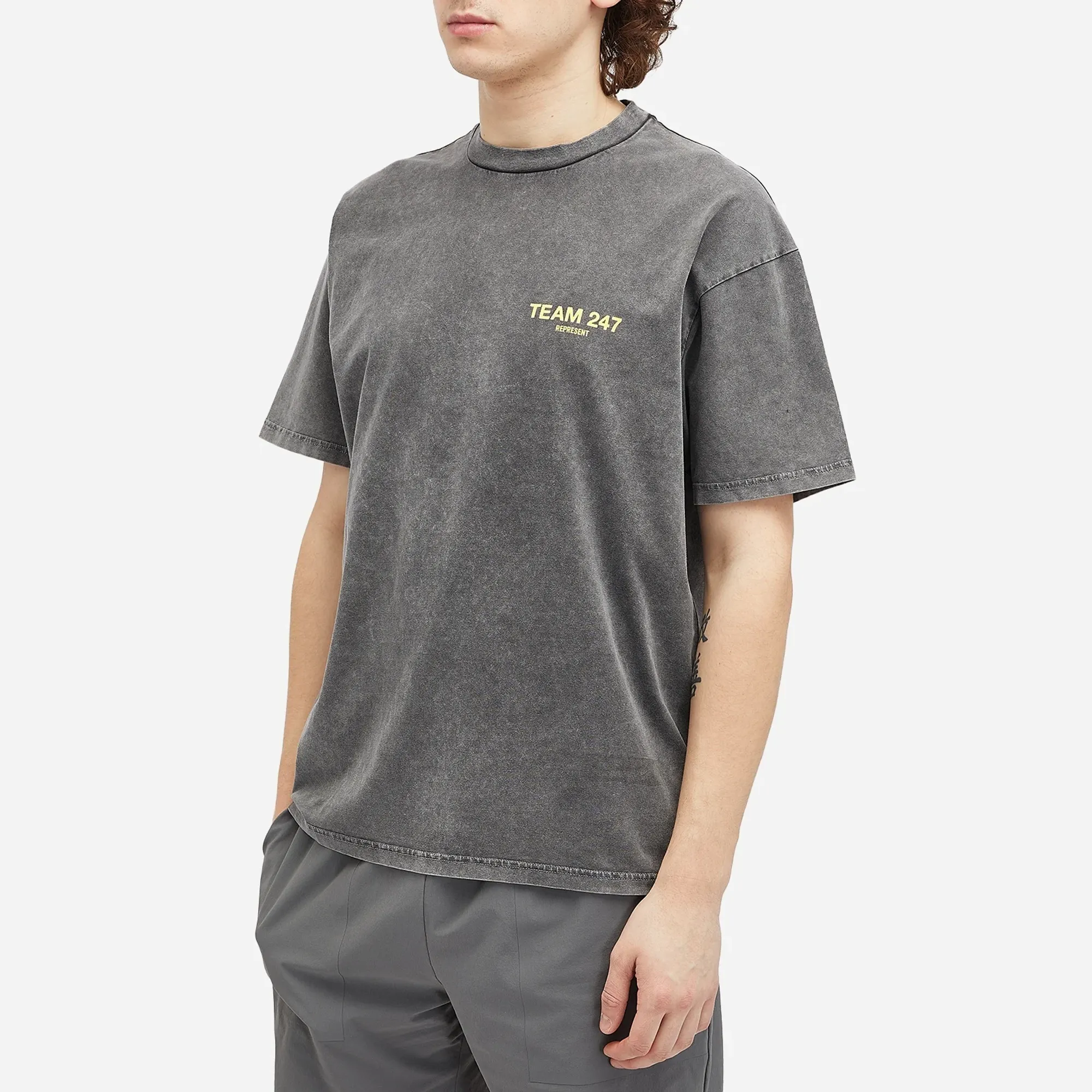 Represent Men's Team 247 Oversized T-Shirt Pewter/Lemon | 247M4135
