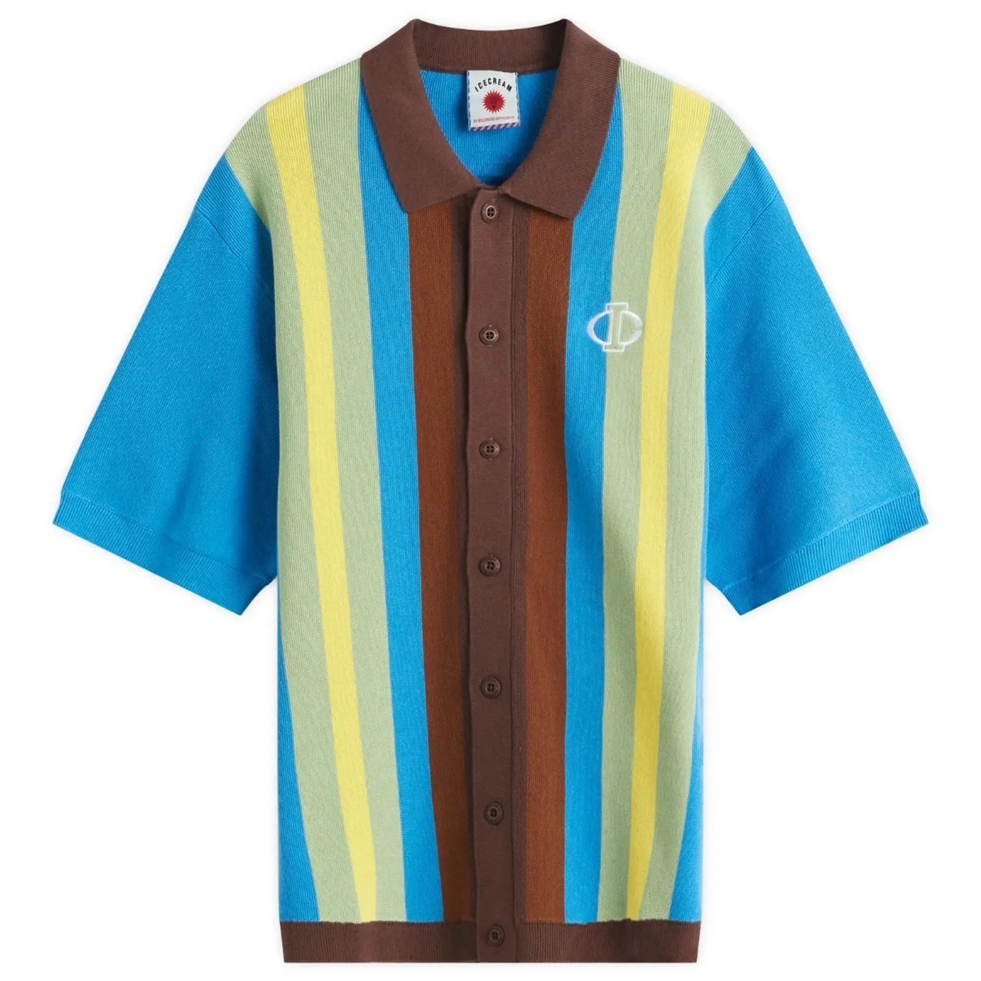 ICECREAM Men's Jacquard Knit Short Sleeve Polo Cardigan Blue