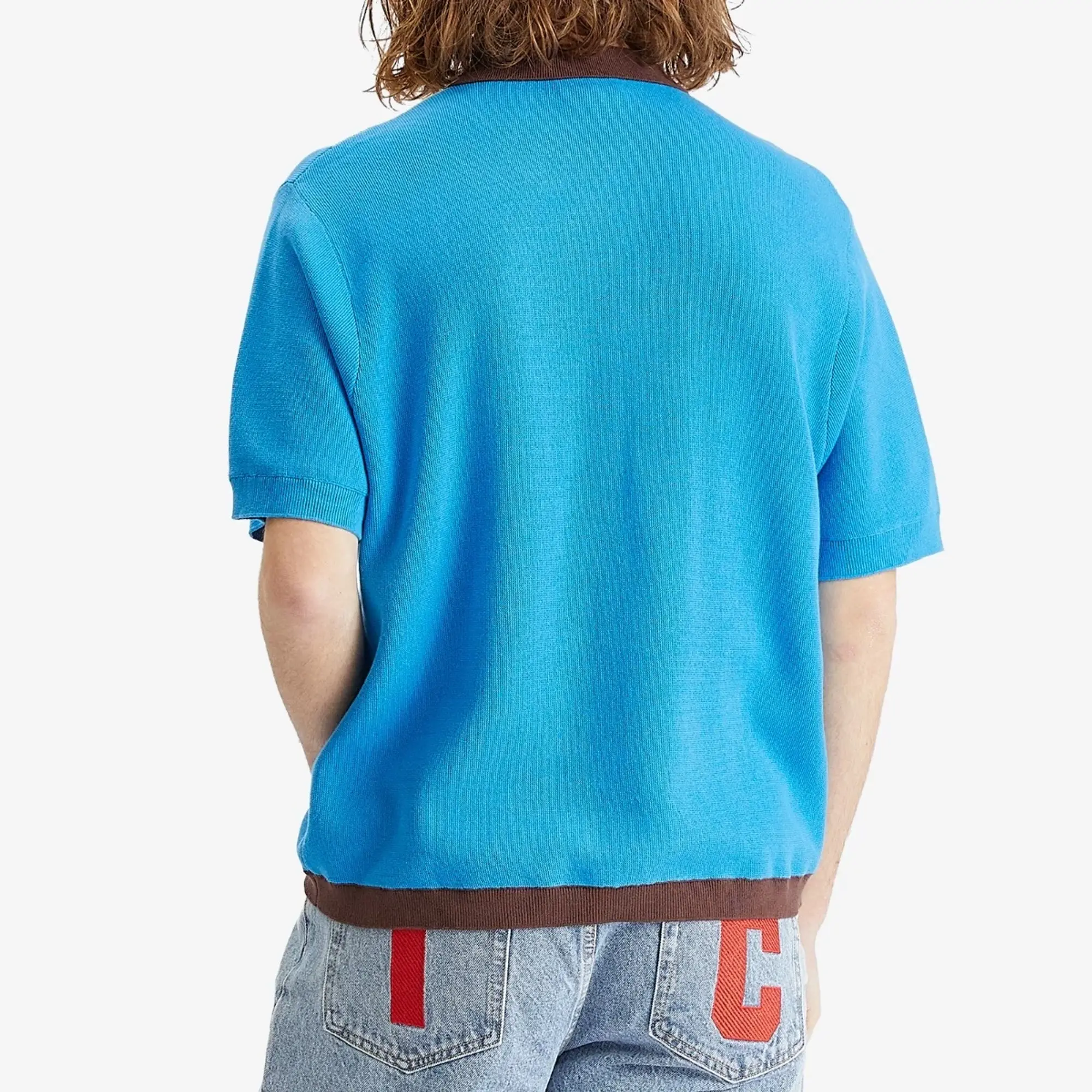 ICECREAM Men's Jacquard Knit Short Sleeve Polo Cardigan Blue