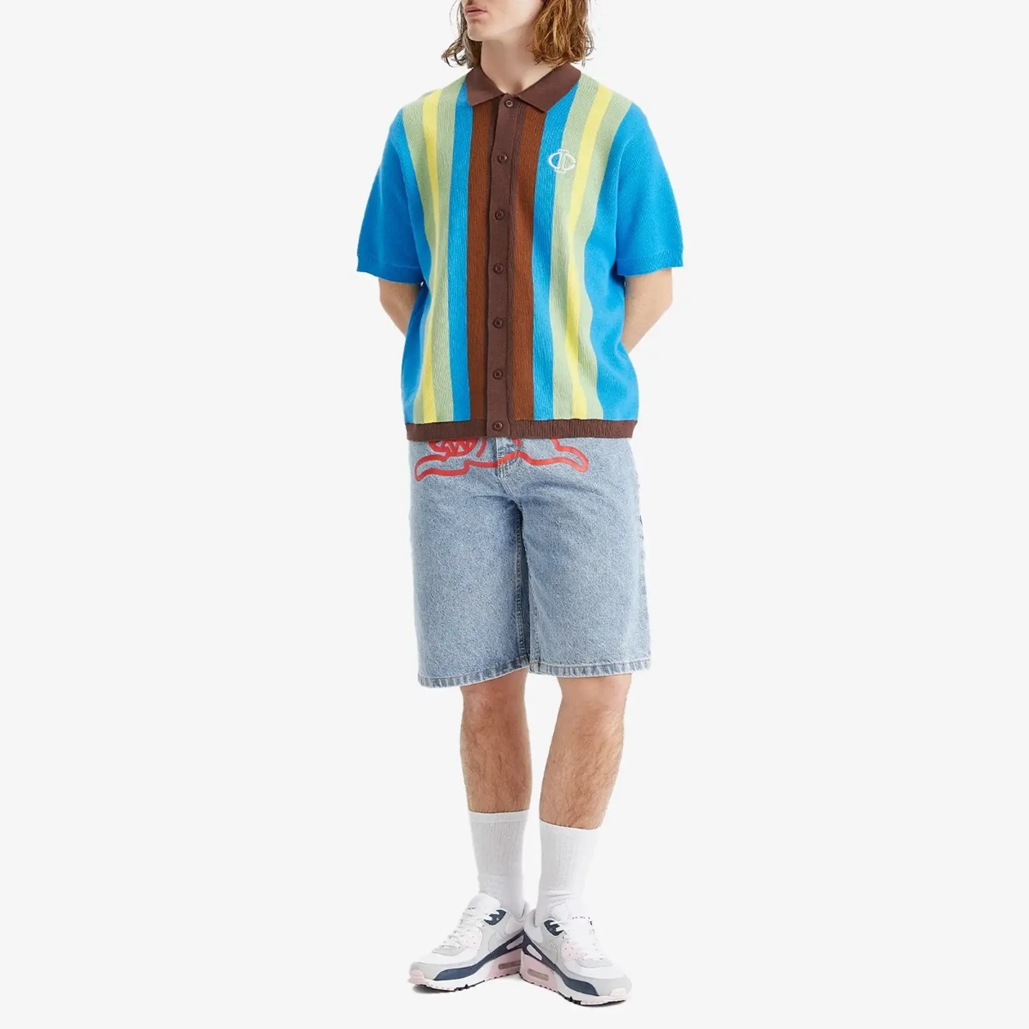 ICECREAM Men's Jacquard Knit Short Sleeve Polo Cardigan Blue