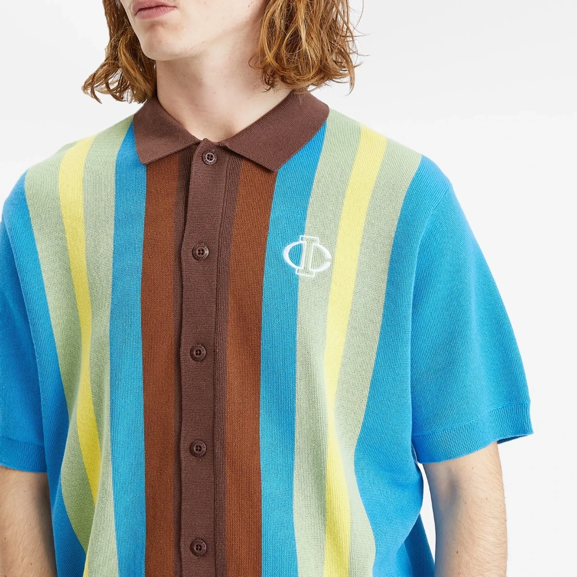 ICECREAM Men's Jacquard Knit Short Sleeve Polo Cardigan Blue