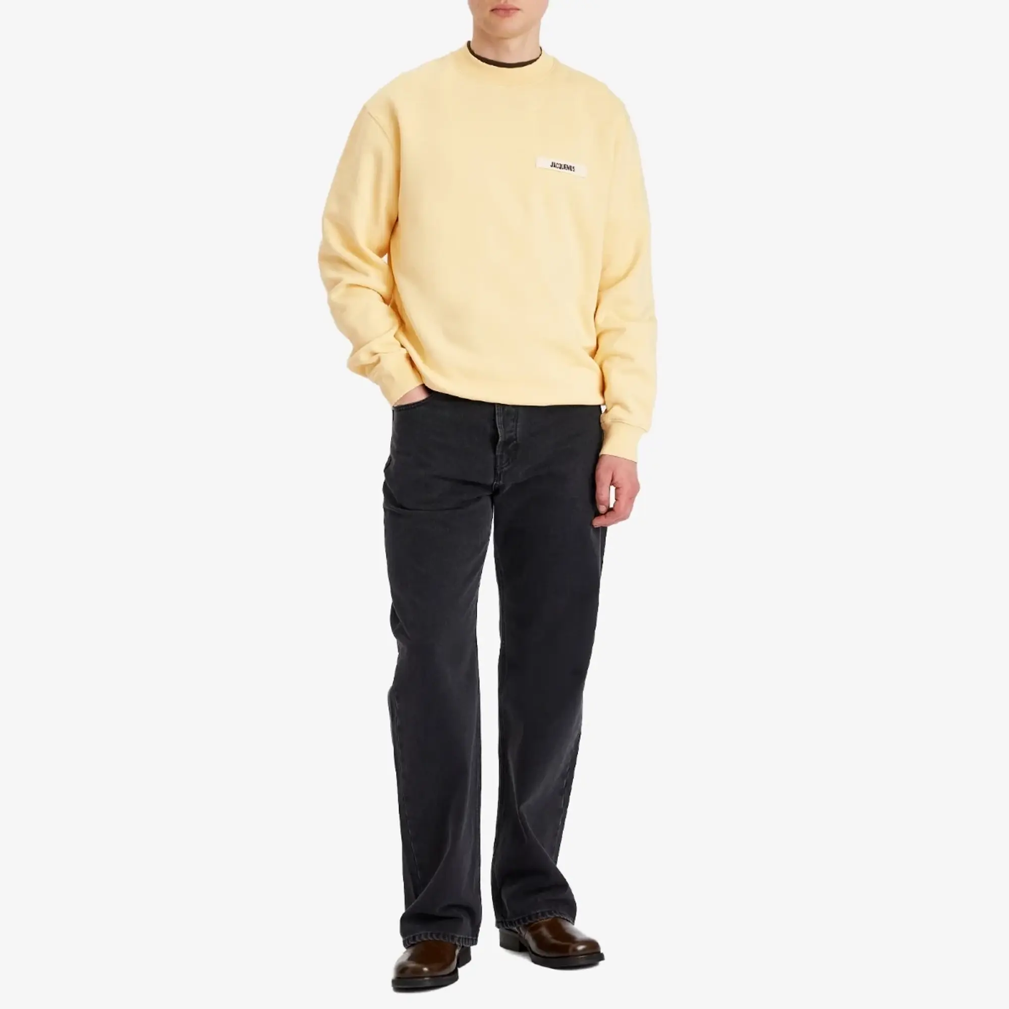 Jacquemus Men's Grosgrain Patch Logo Sweatshirt Light Beige 2