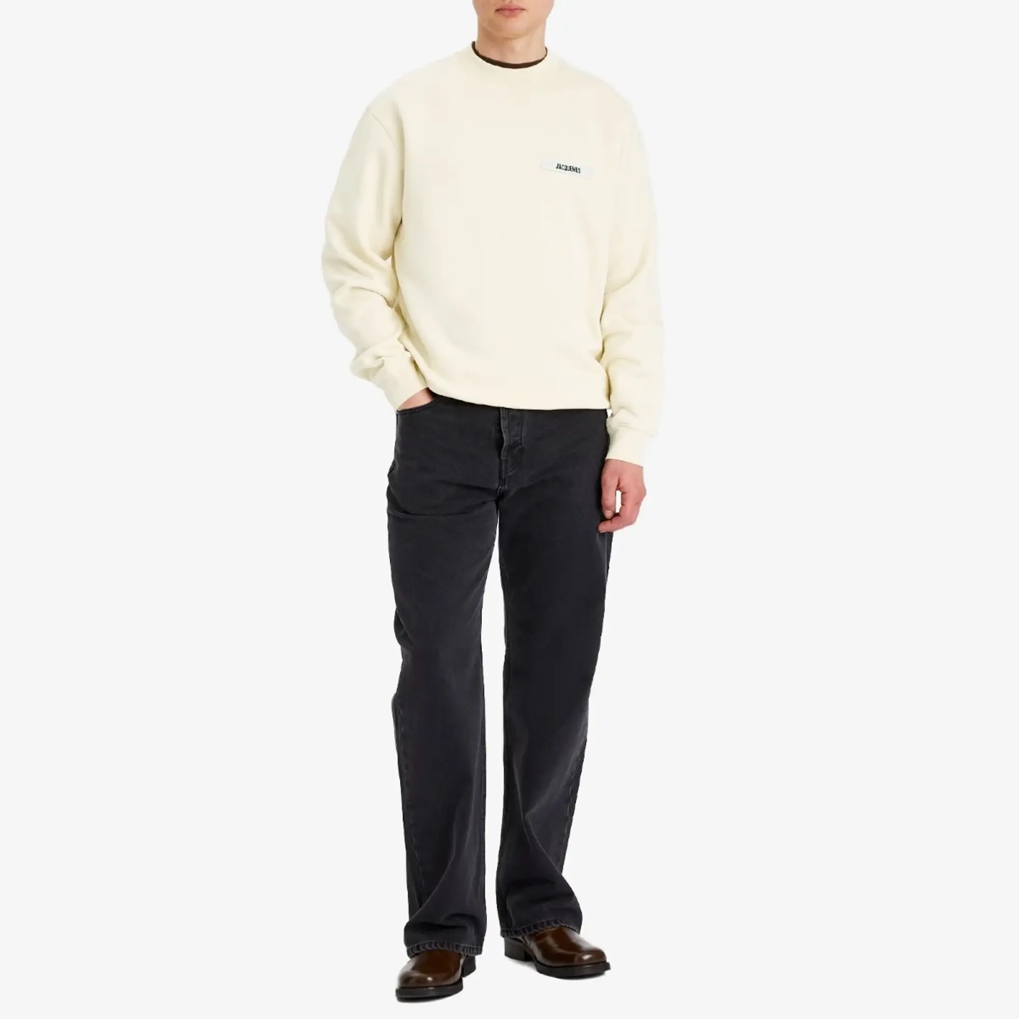 Jacquemus Men's Grosgrain Patch Logo Sweatshirt Beige