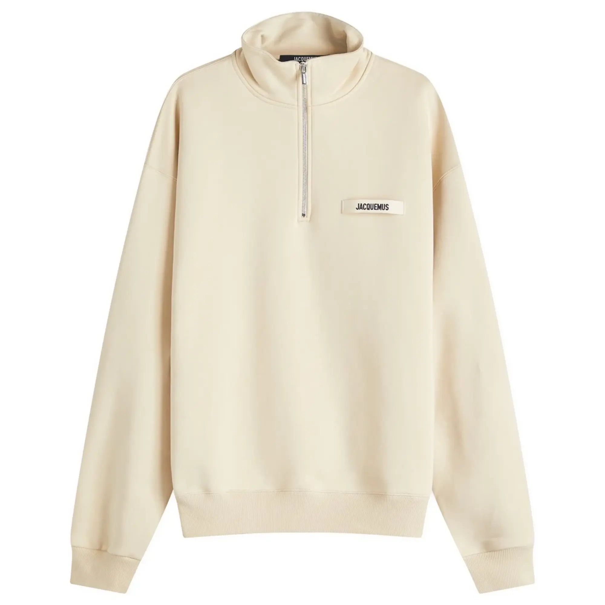 Jacquemus Men's Grosgrain Patch Logo Half Zip Sweatshirt Beige 2