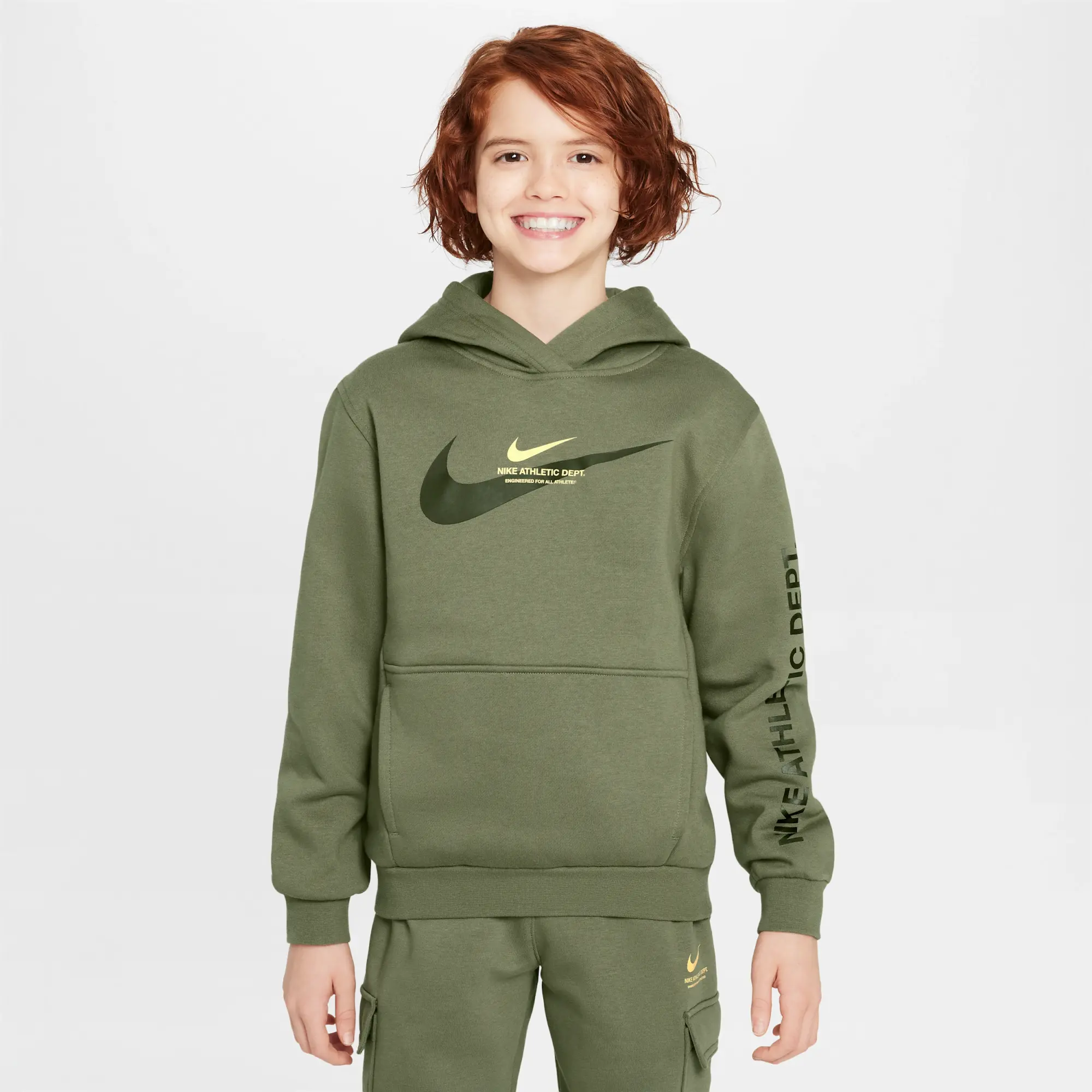 Nike Sportswear Older Kids' Fleece Pullover Hoodie - Green - Cotton/Polyester