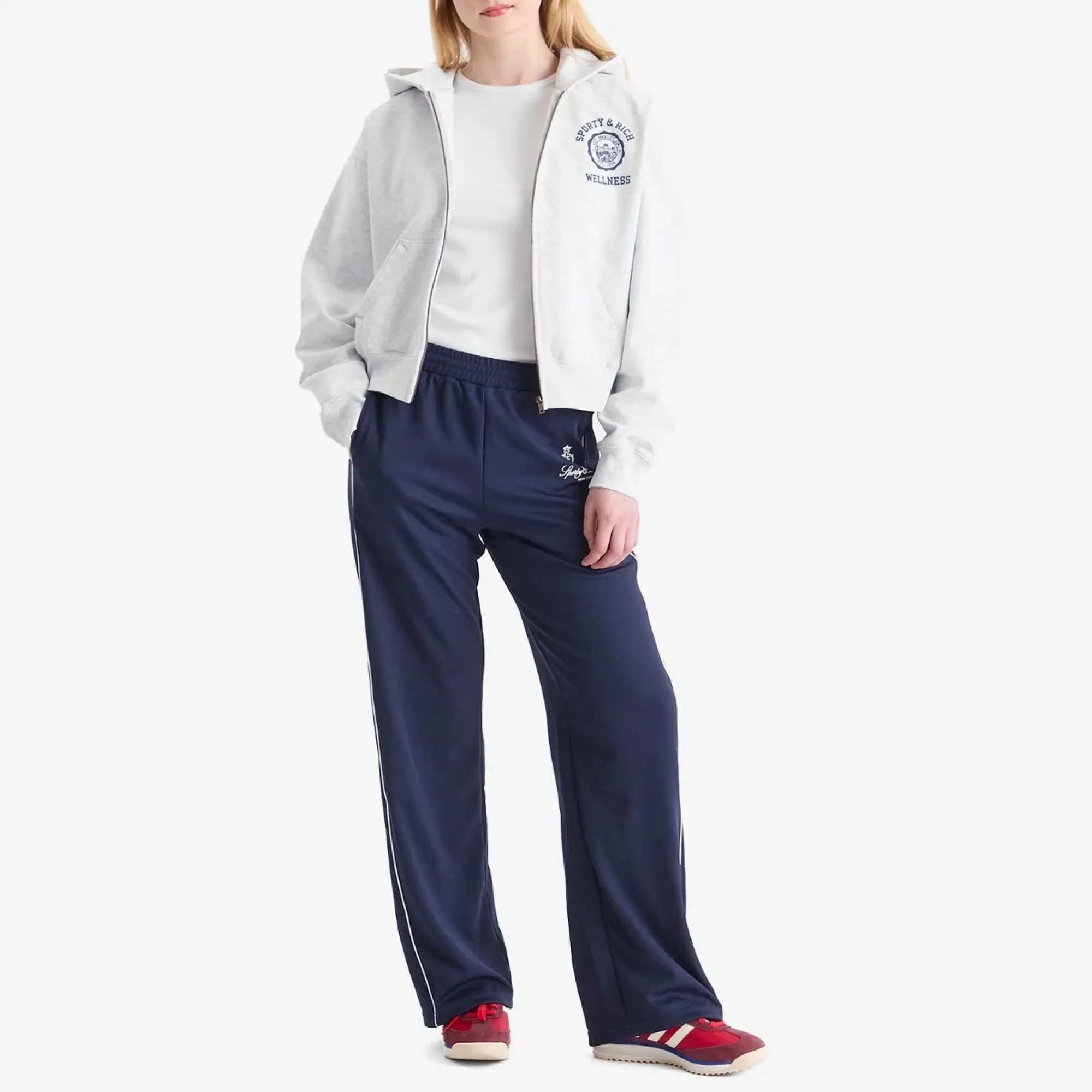 Sporty & Rich Women's Emblem Cropped Zipped Hoodie Heather Gray Navy