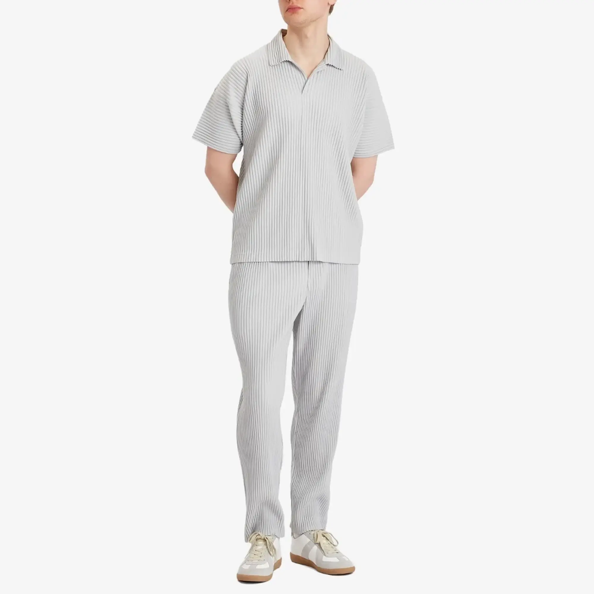 Homme Plissé Issey Miyake Men's Pleated Polo Shirt Grey