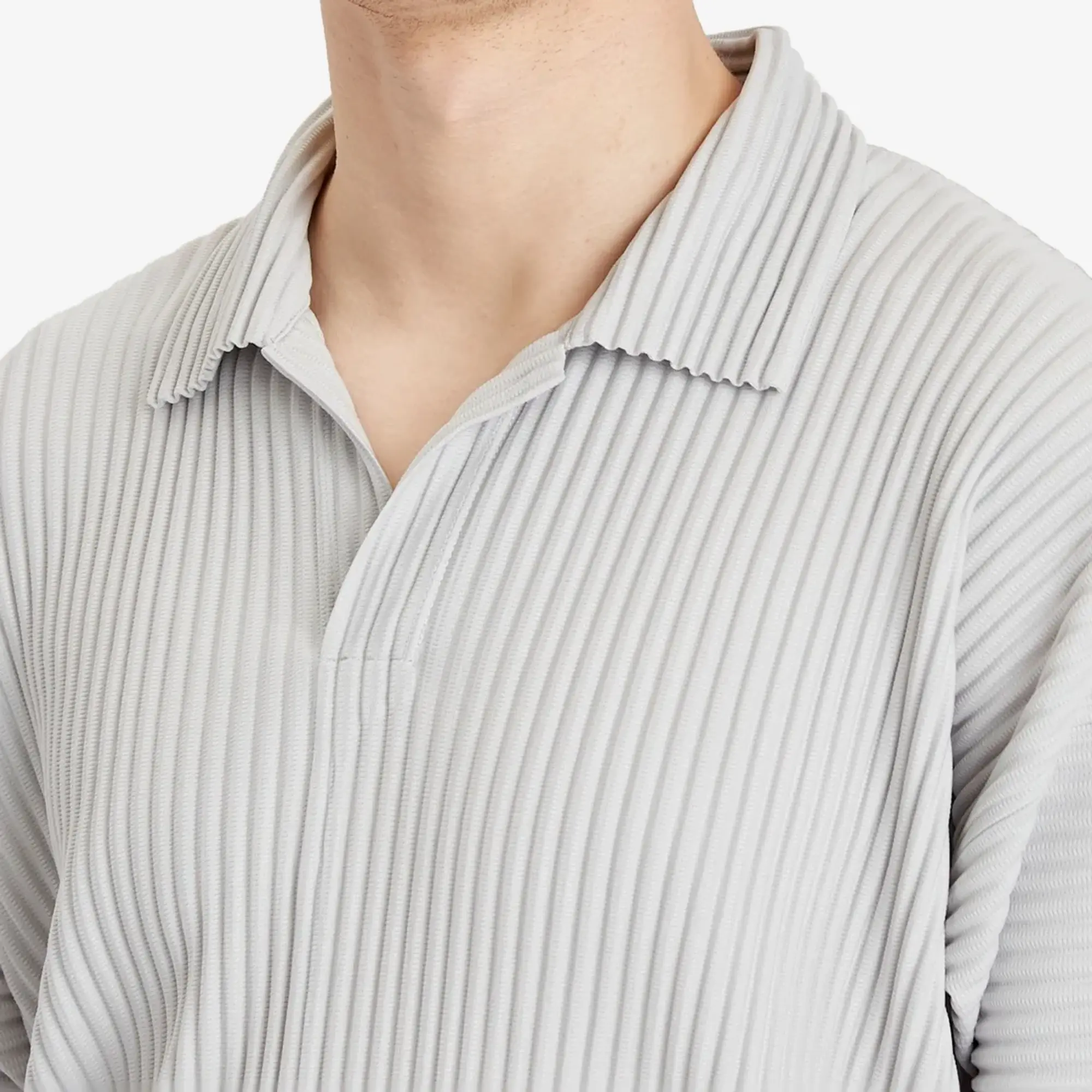 Homme Plissé Issey Miyake Men's Pleated Polo Shirt Grey