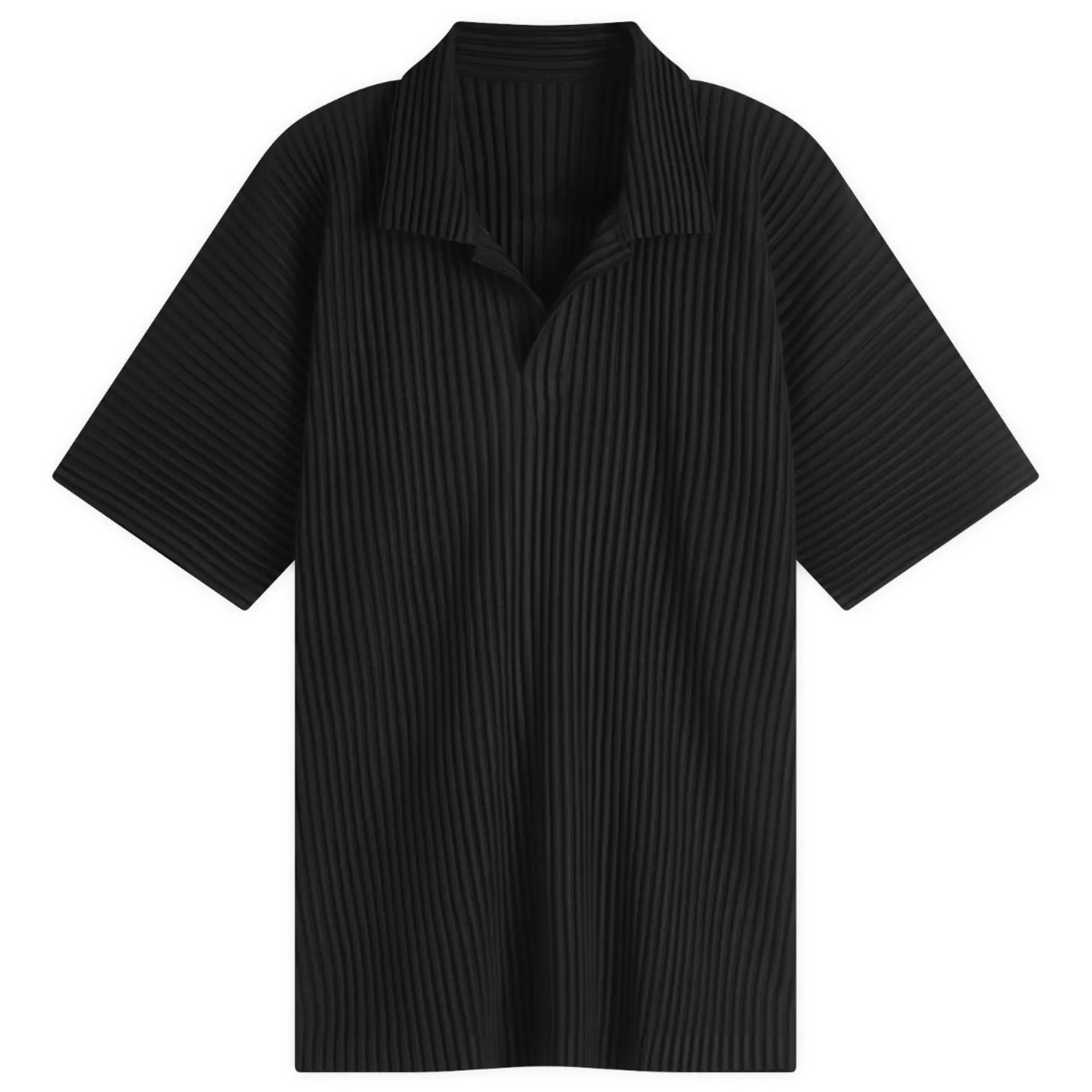 Homme Plissé Issey Miyake Men's Pleated Polo Shirt Black