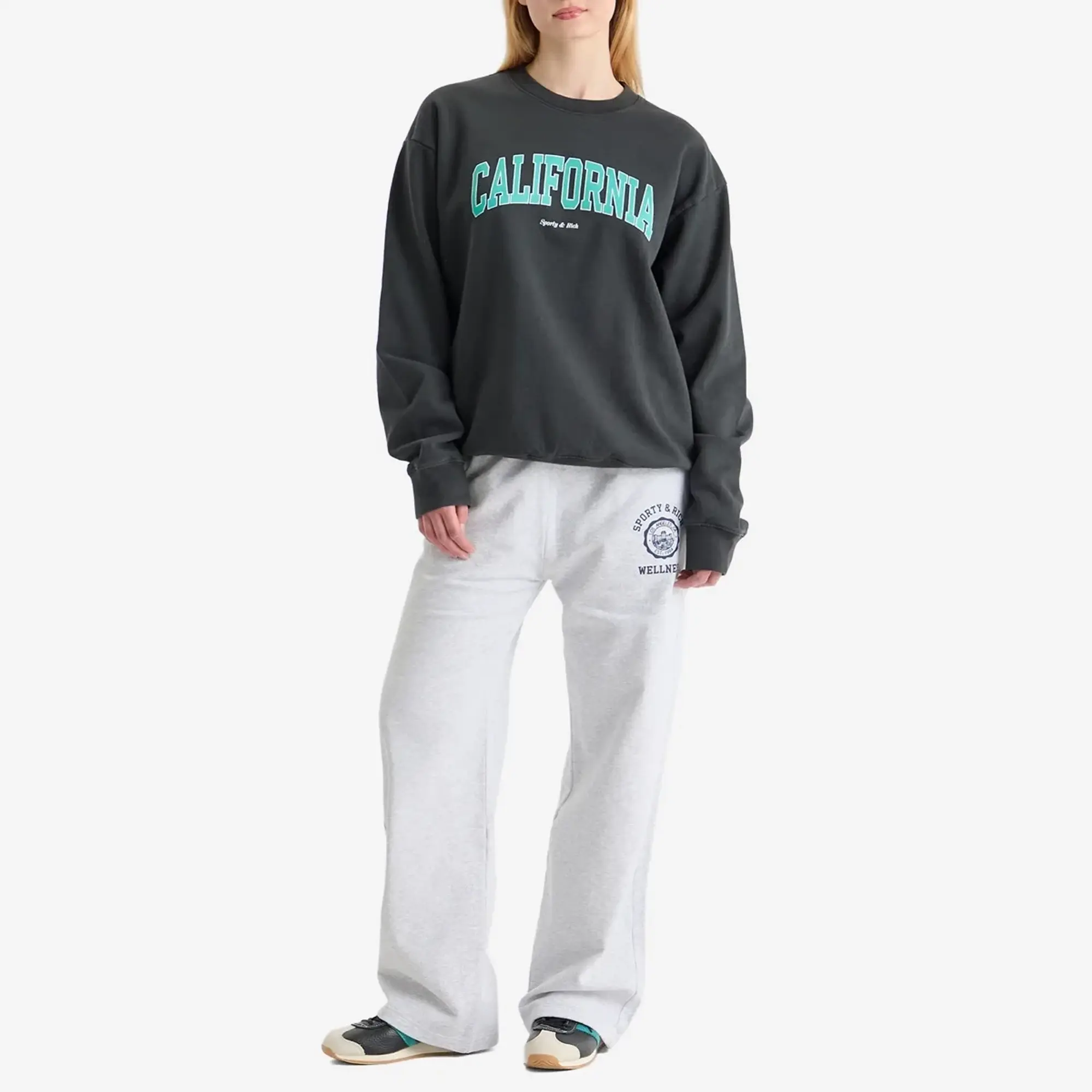 Sporty & Rich Women's Emblem Straight Leg Sweatpants Heather Gray Navy