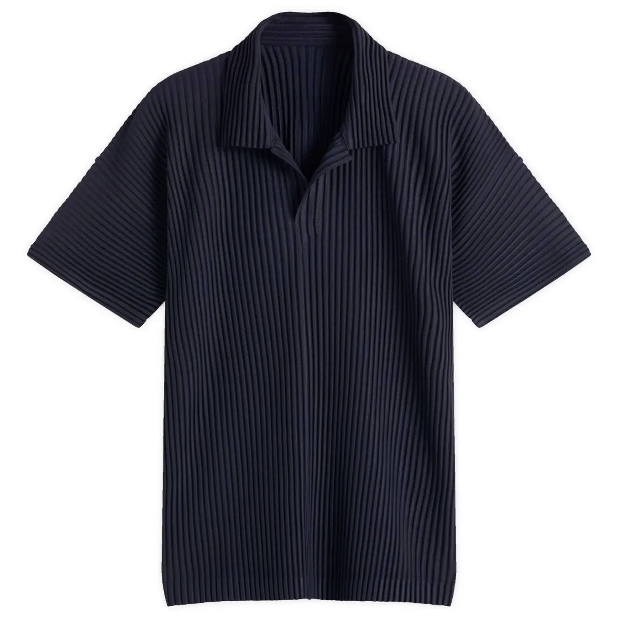 Homme Plissé Issey Miyake Men's Pleated Polo Shirt Navy