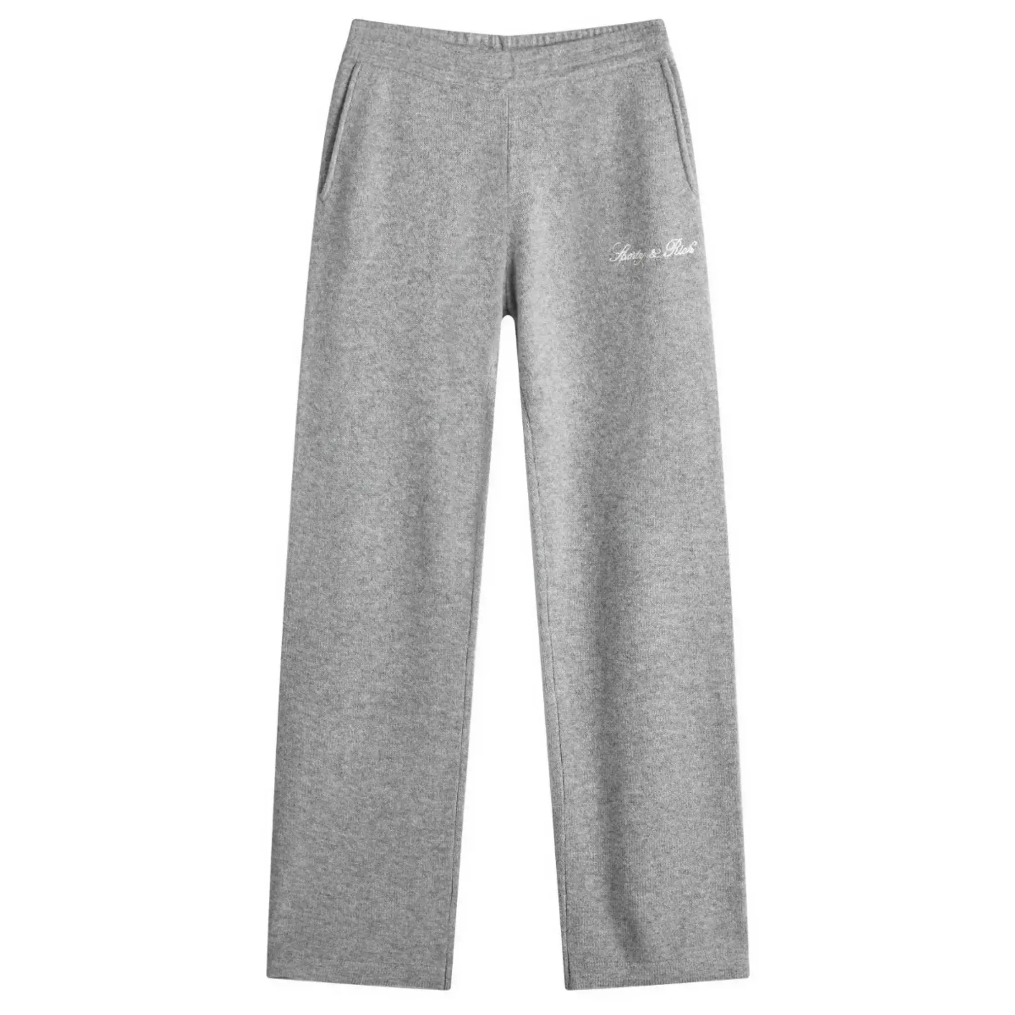 Sporty & Rich Women's Vendome Script Cashmere Pants Heather Gray White