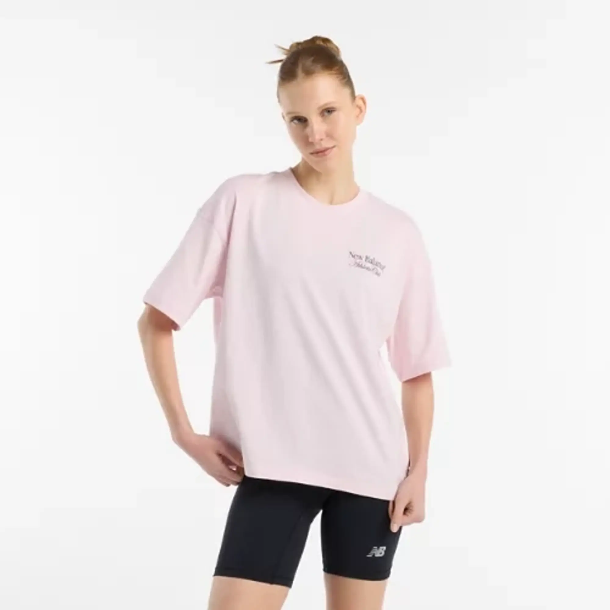 New Balance Women's Linear Graphic Oversized T-Shirt in Pink Cotton