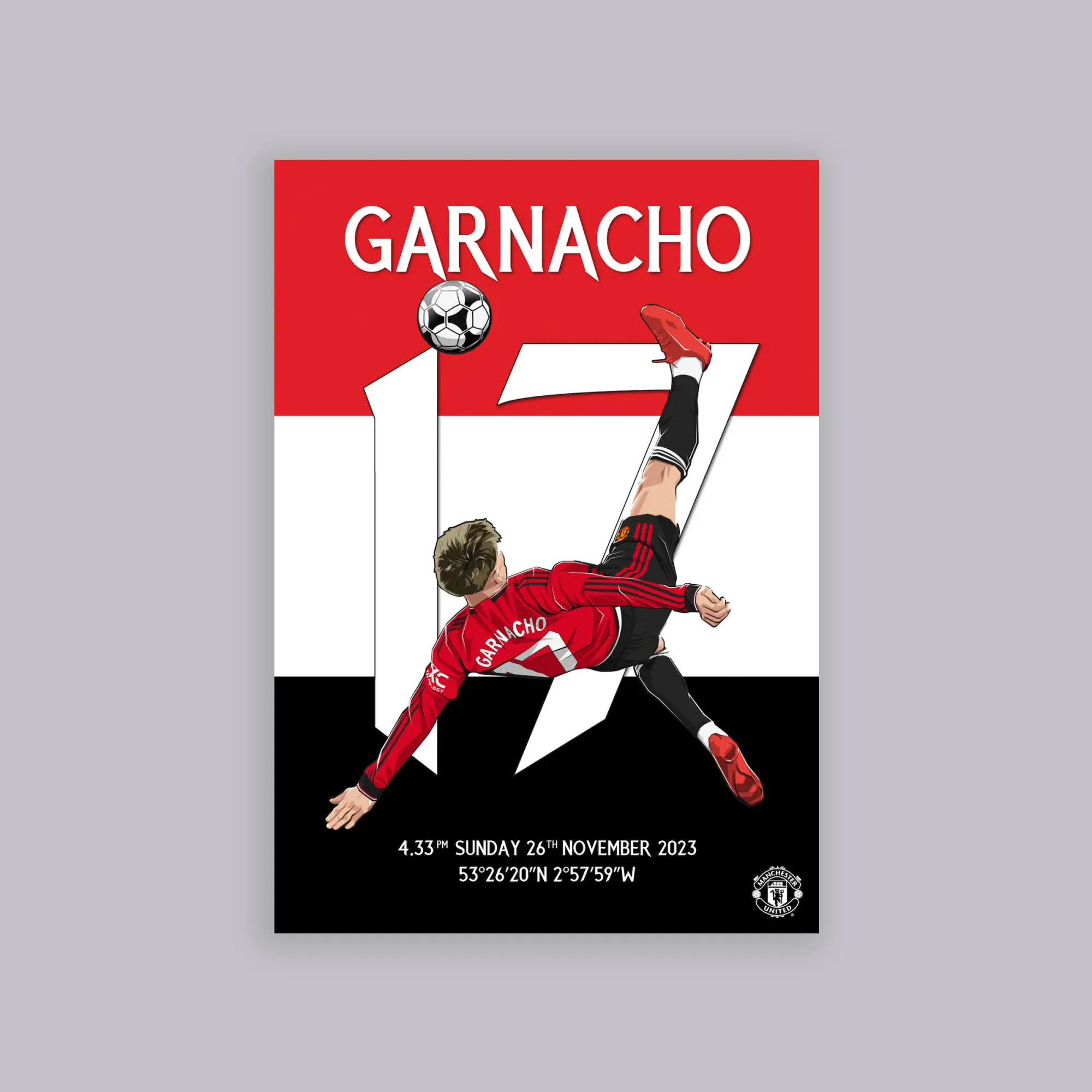 Wundur Ltd Manchester United Garnacho Overhead Iconic Moments A2 Poster Red