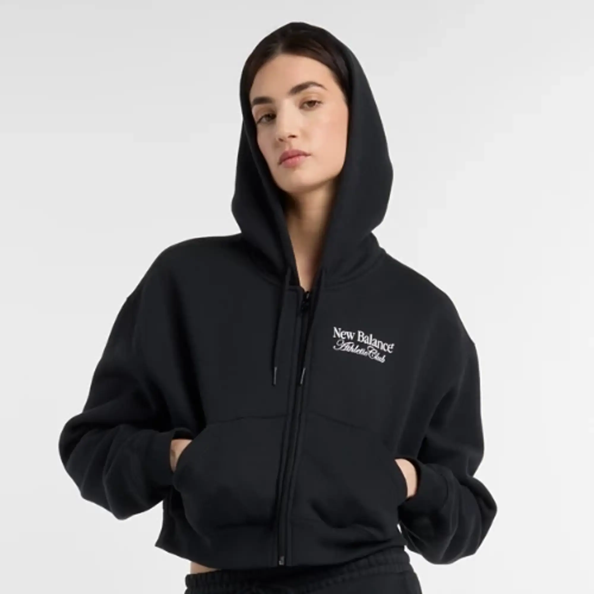 New Balance Women's Waist Length Full Zip Hoodie in Black Cotton