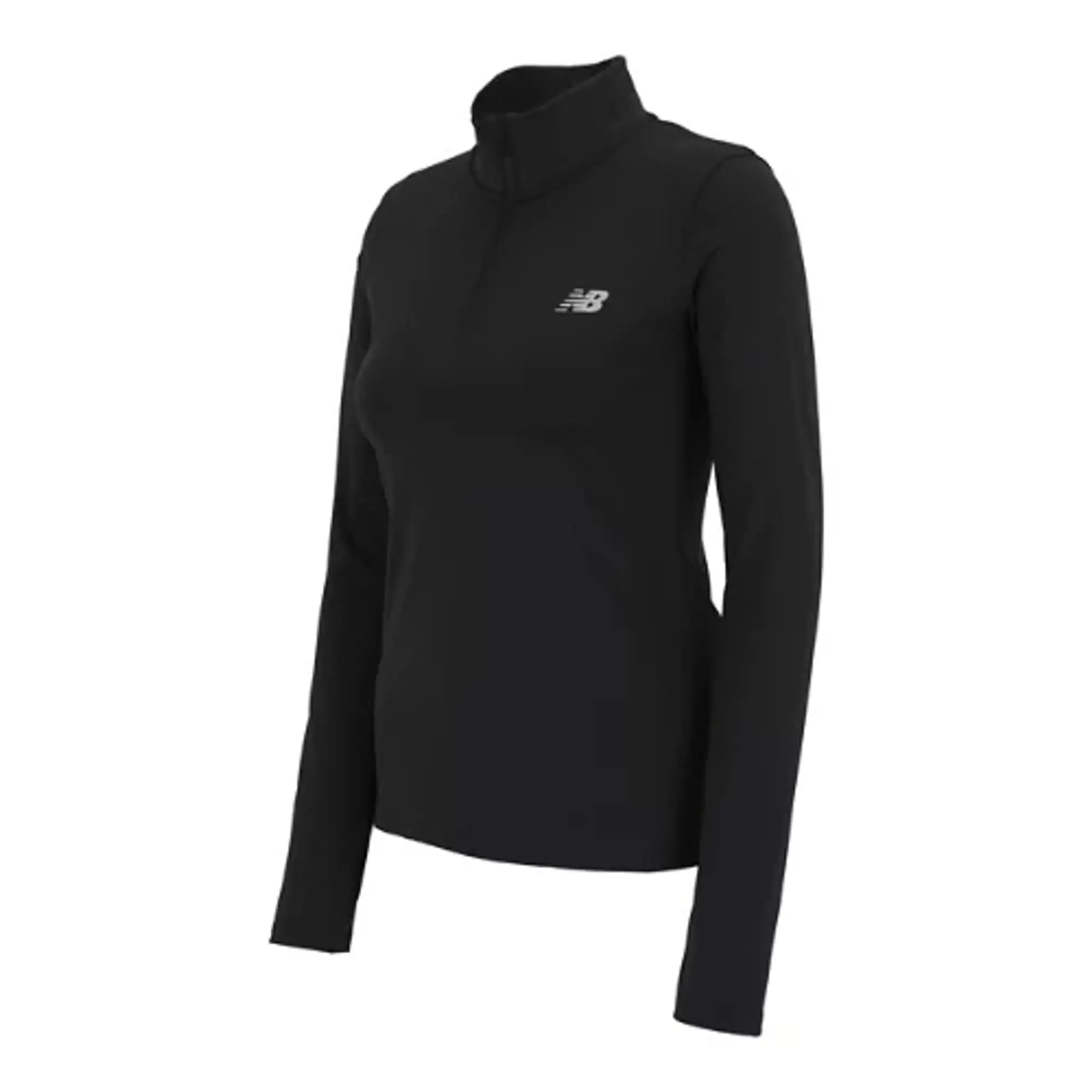 New Balance Women's Script Quarter Zip in Black Polywoven