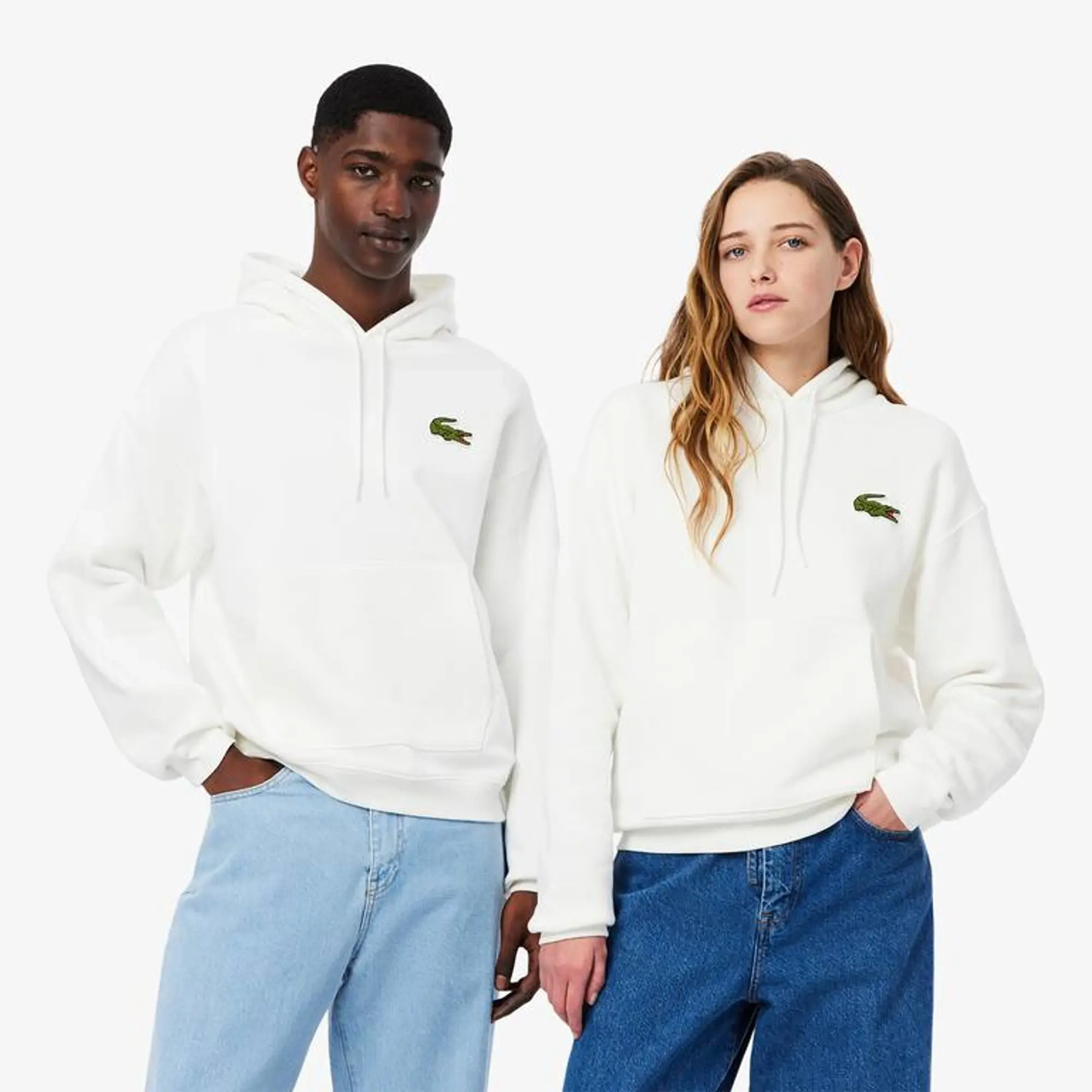 Lacoste Loose Fit Badge Accent Hoodie - White