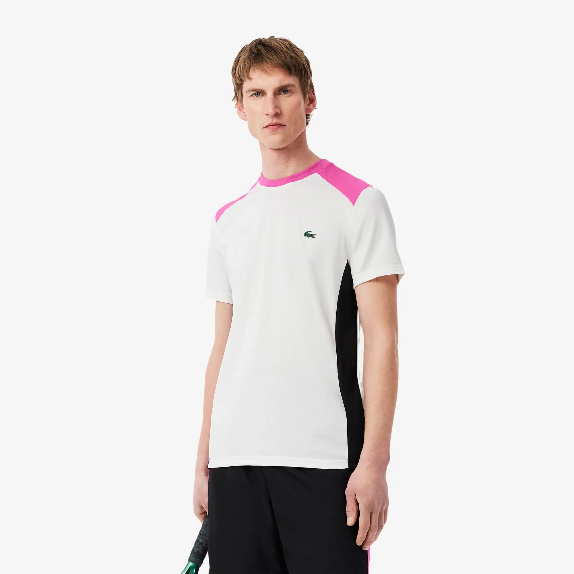 Lacoste XL Print Colour-Block Sport T-shirt - White / Black / Pink