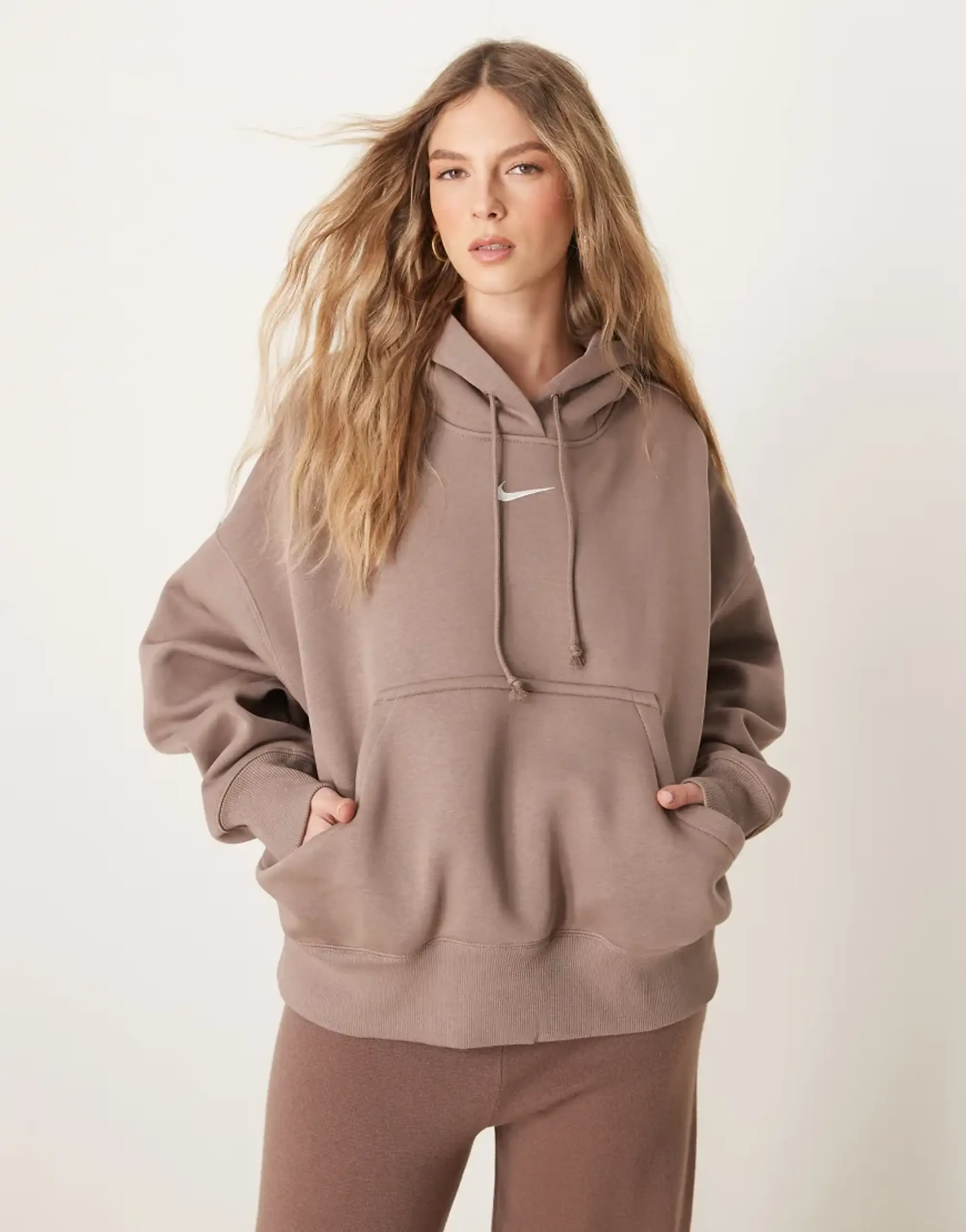 Nike Phoenix Oversized Cropped Pullover Hoodie In Brown