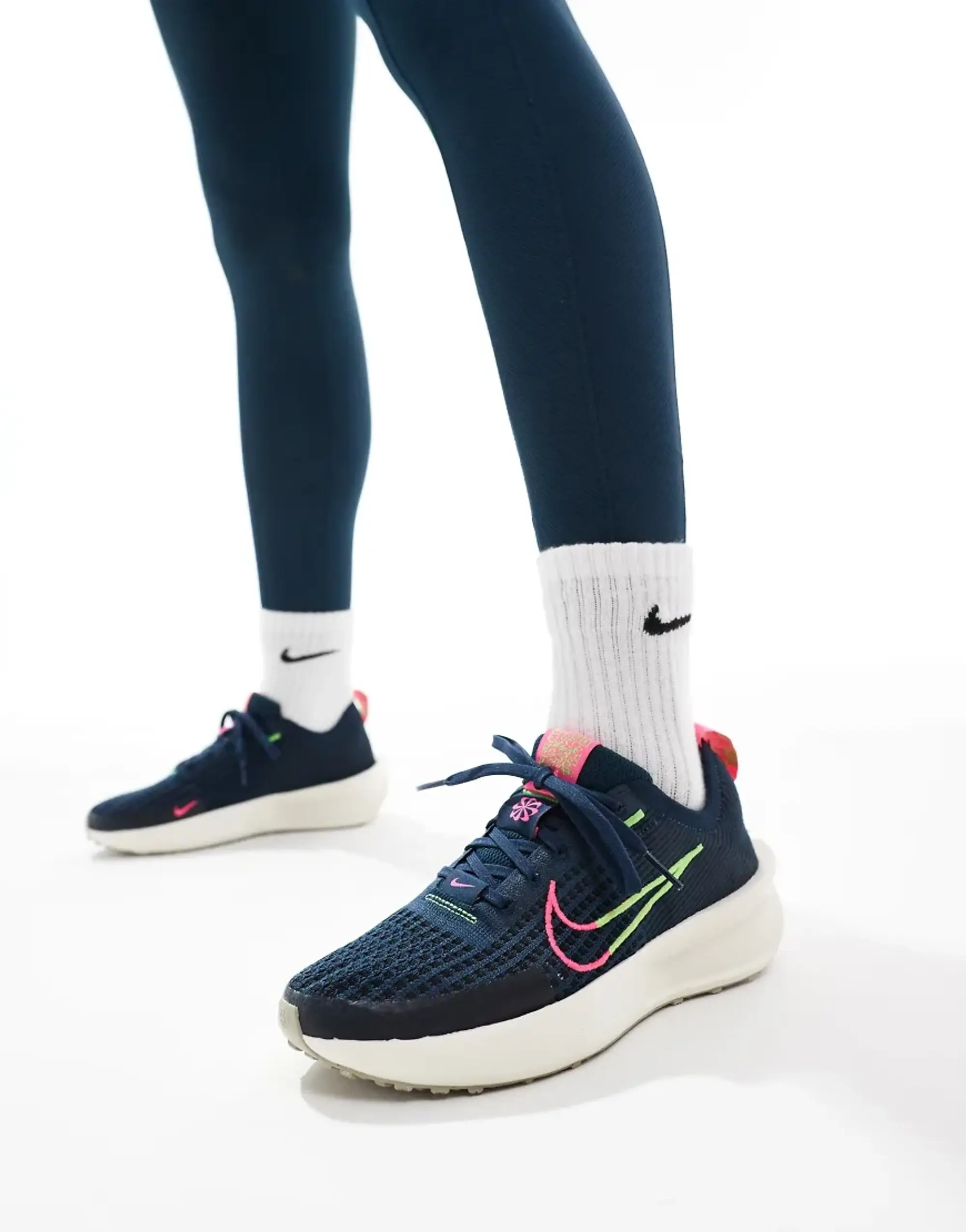 Nike Running Interact Run Trainers In Navy And White