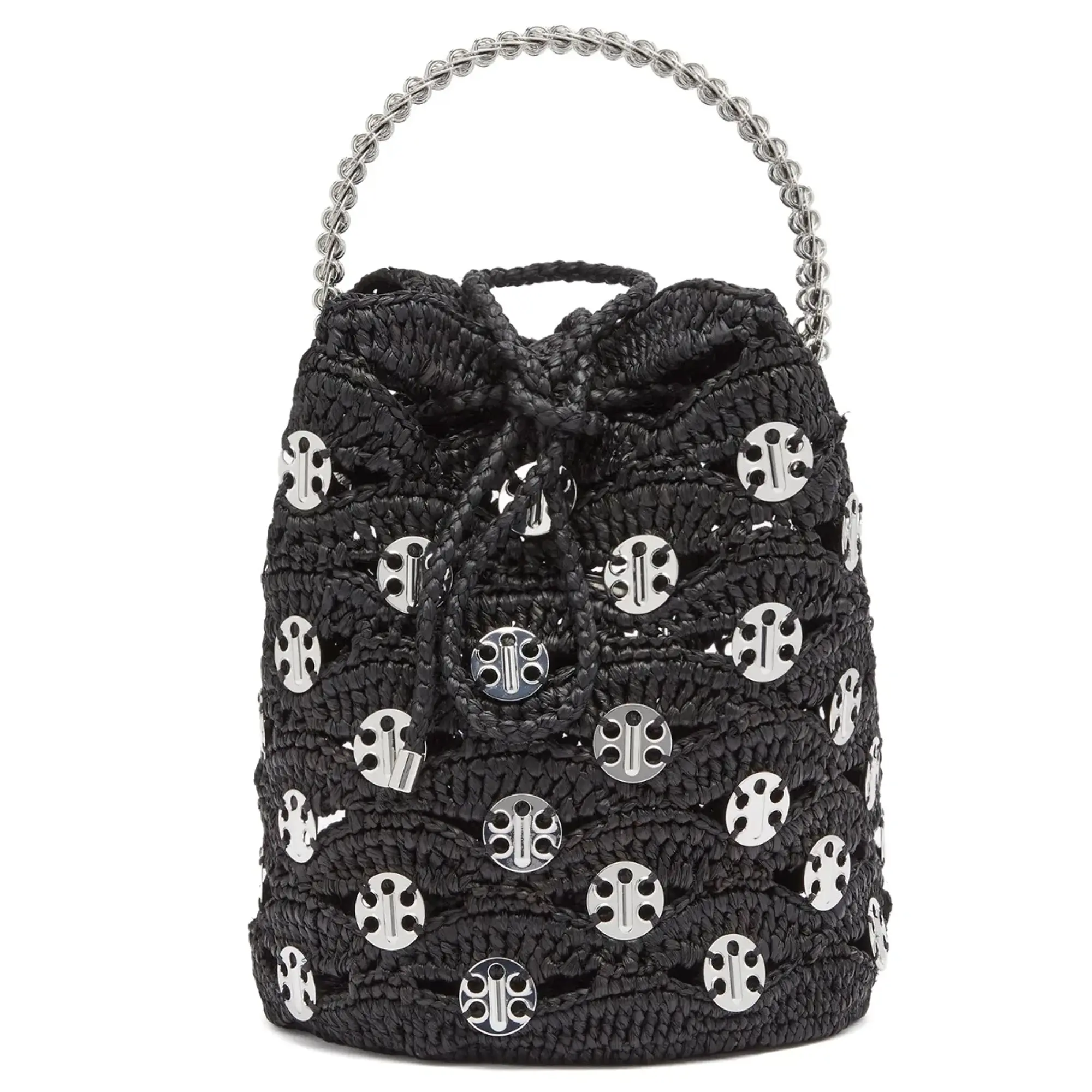 Paco Rabanne Women's Raffia Bucket Bag Black&Silver