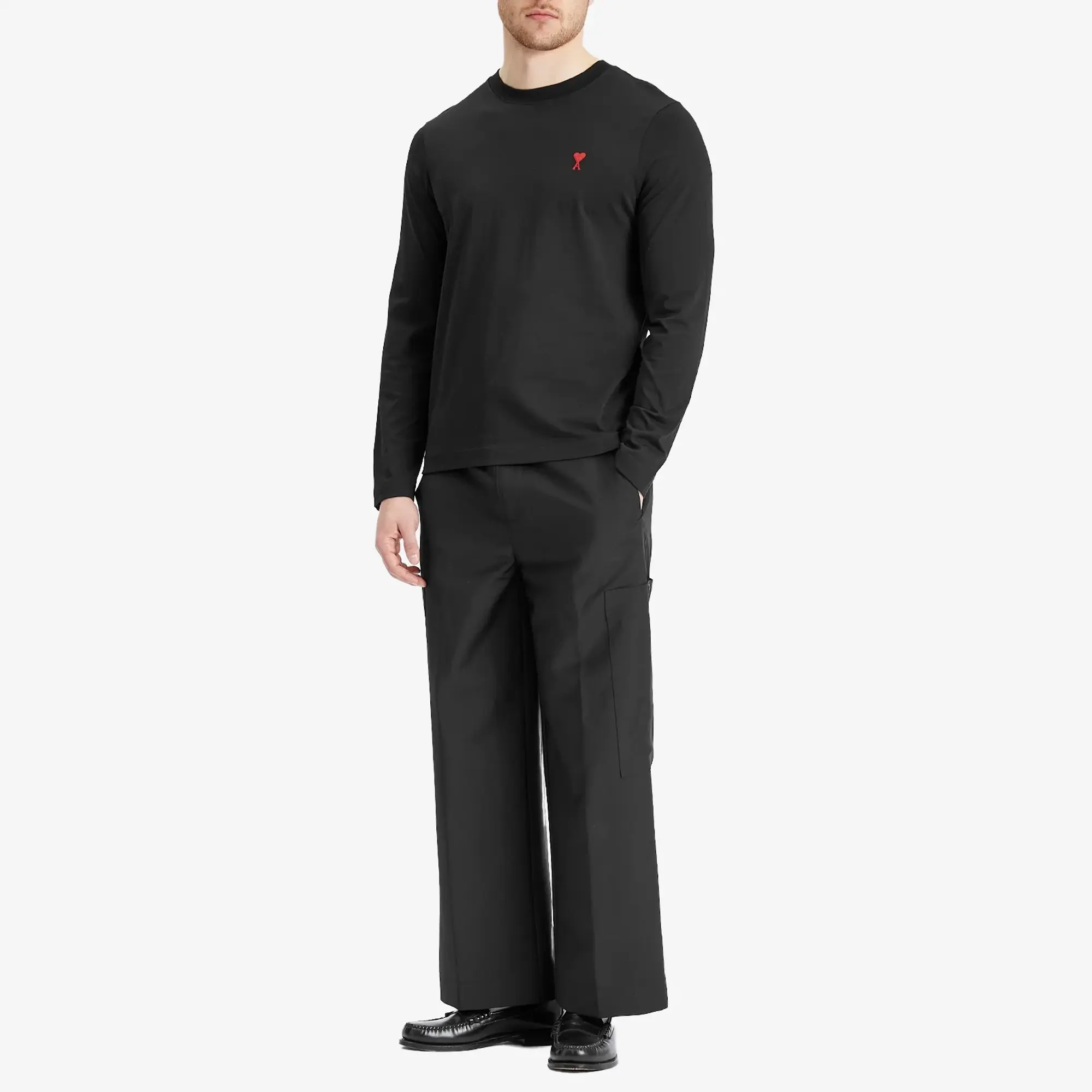 AMI Paris Men's Small Red ADC Classic Long Sleeve T-Shirt Black