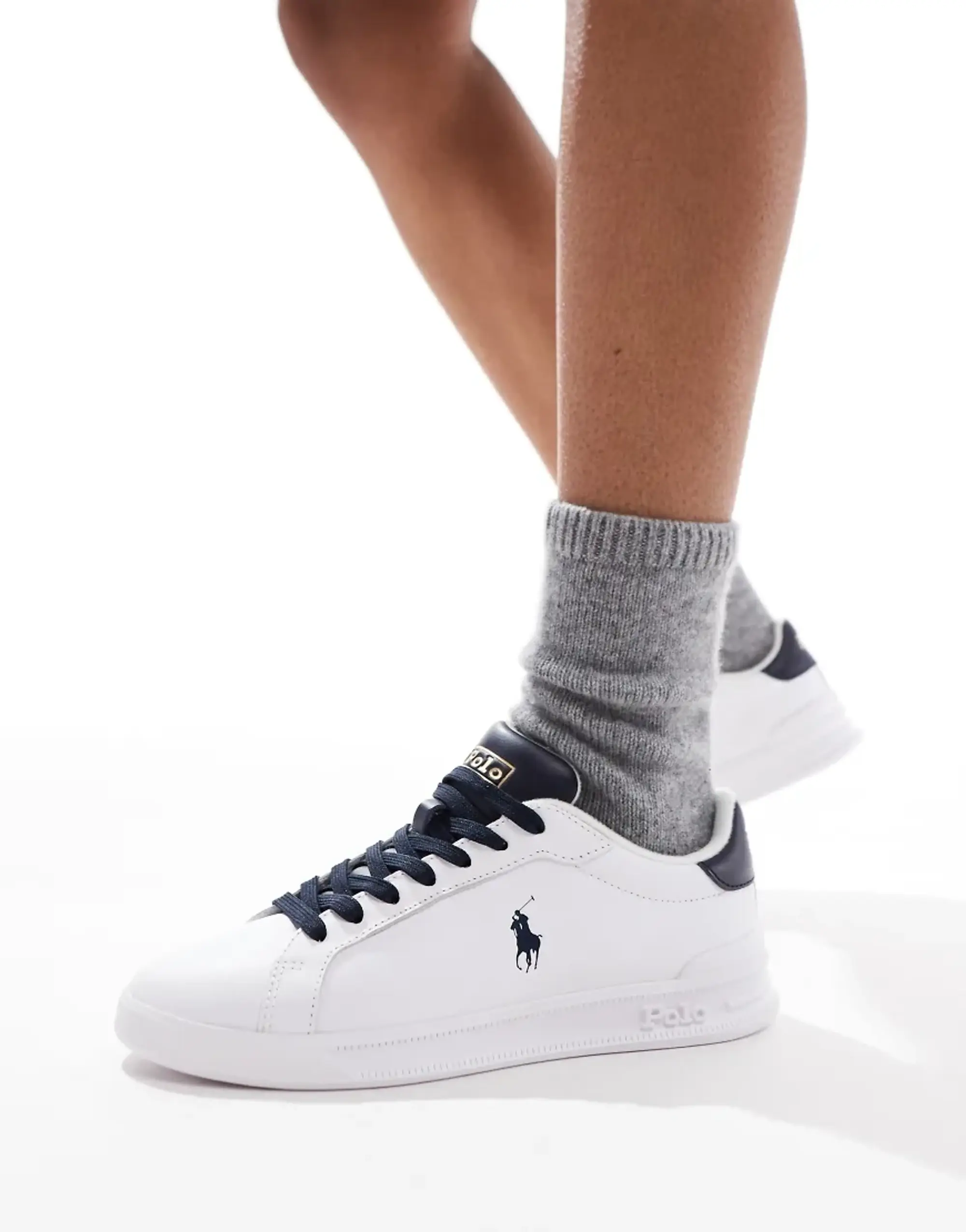 Polo Ralph Lauren Heritage Court Trainer In White And Navy