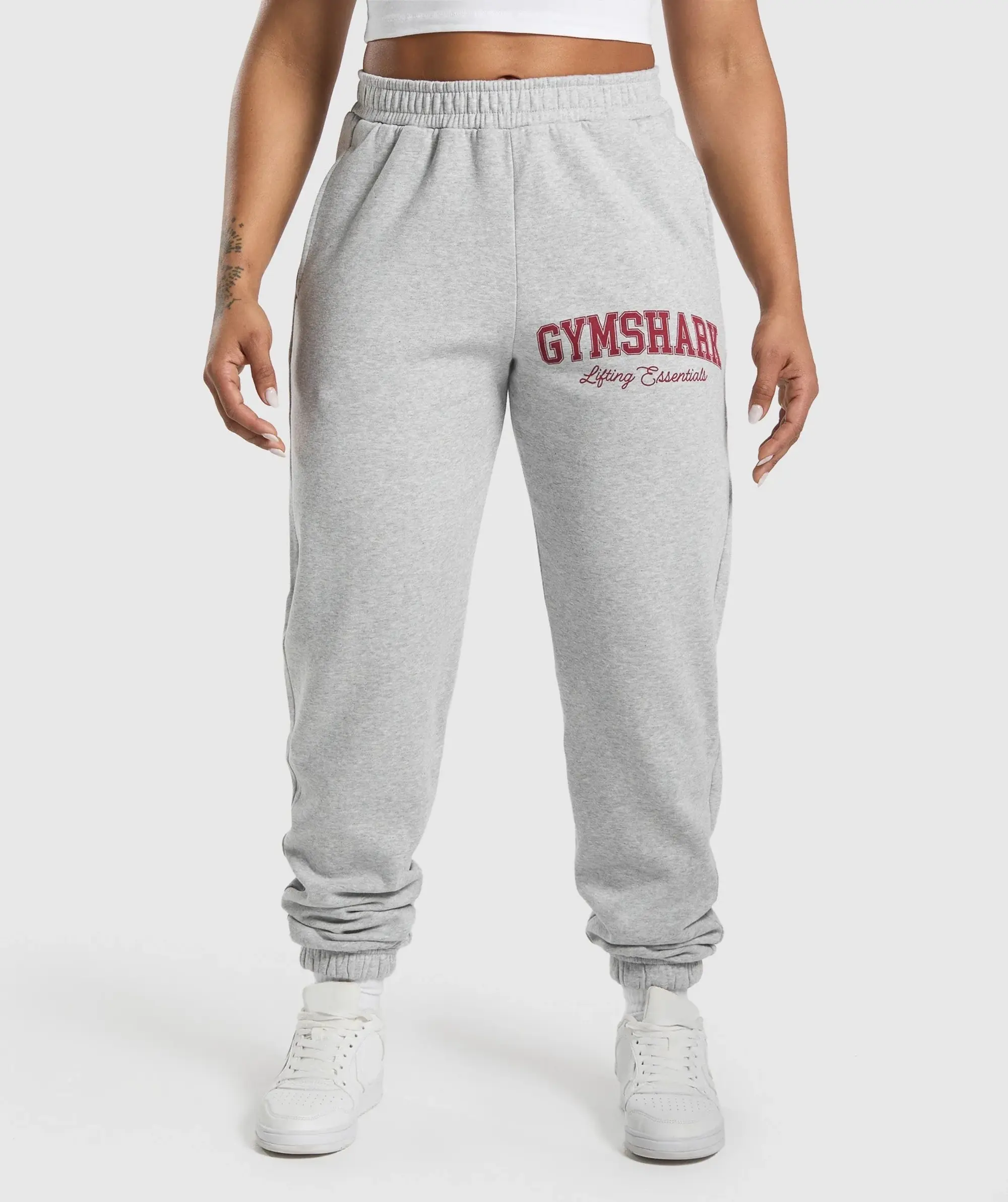 Gymshark Lifting Essentials Graphic Brushed Oversized Joggers - Light Grey Core Marl