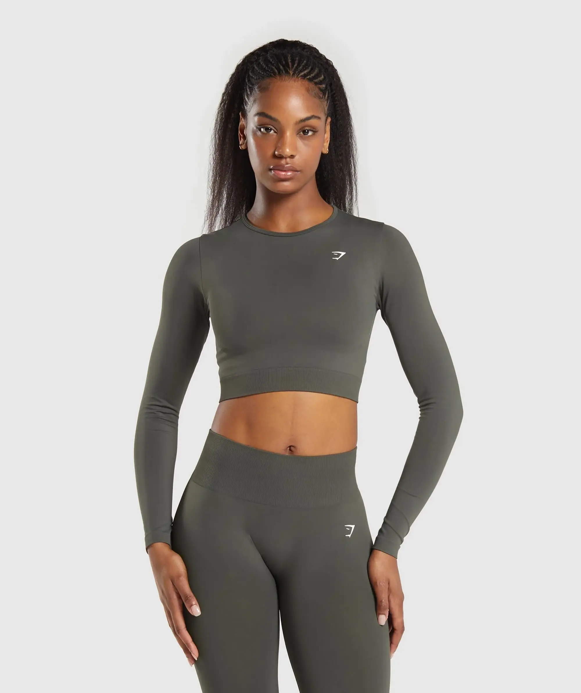 Gymshark Everyday Seamless Long Sleeve Crop Top - Strength Green