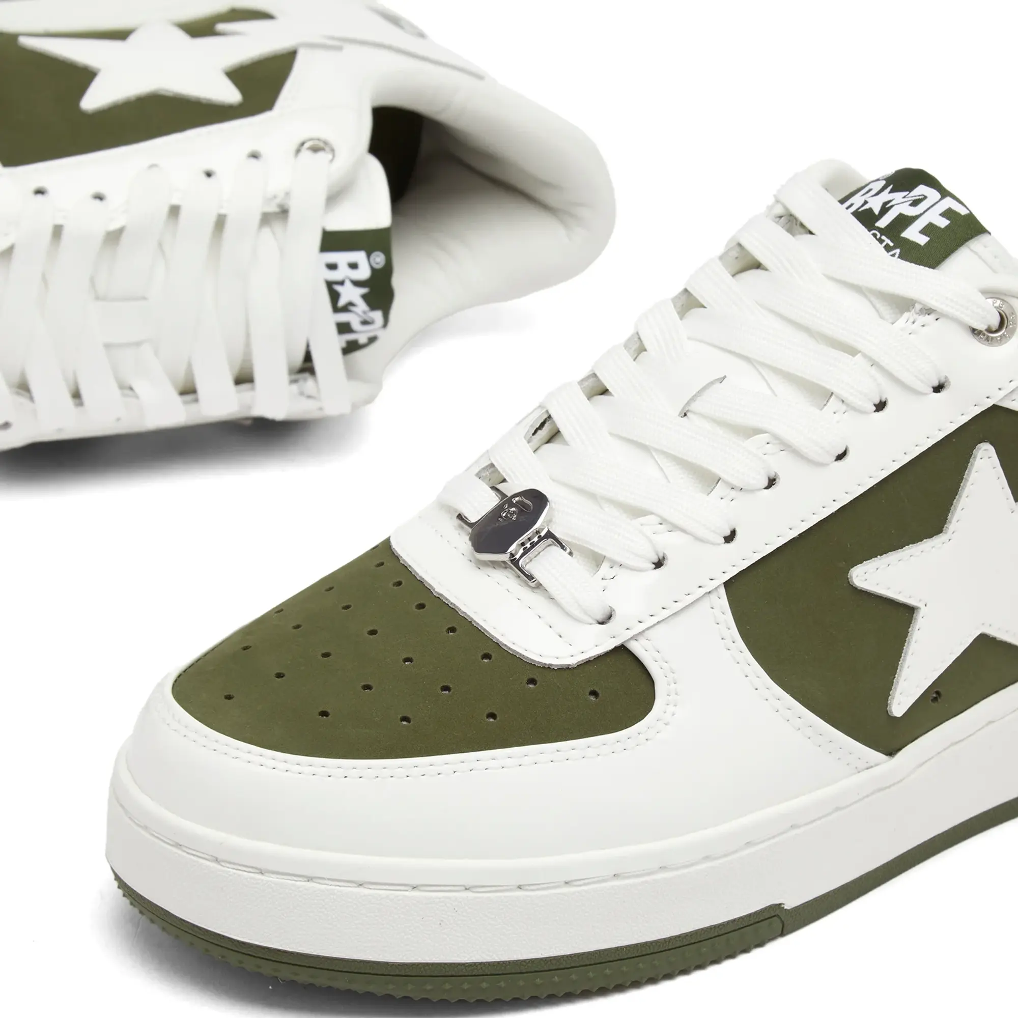 A Bathing Ape Men's Negative Bape Sta Sneaker White/Olive