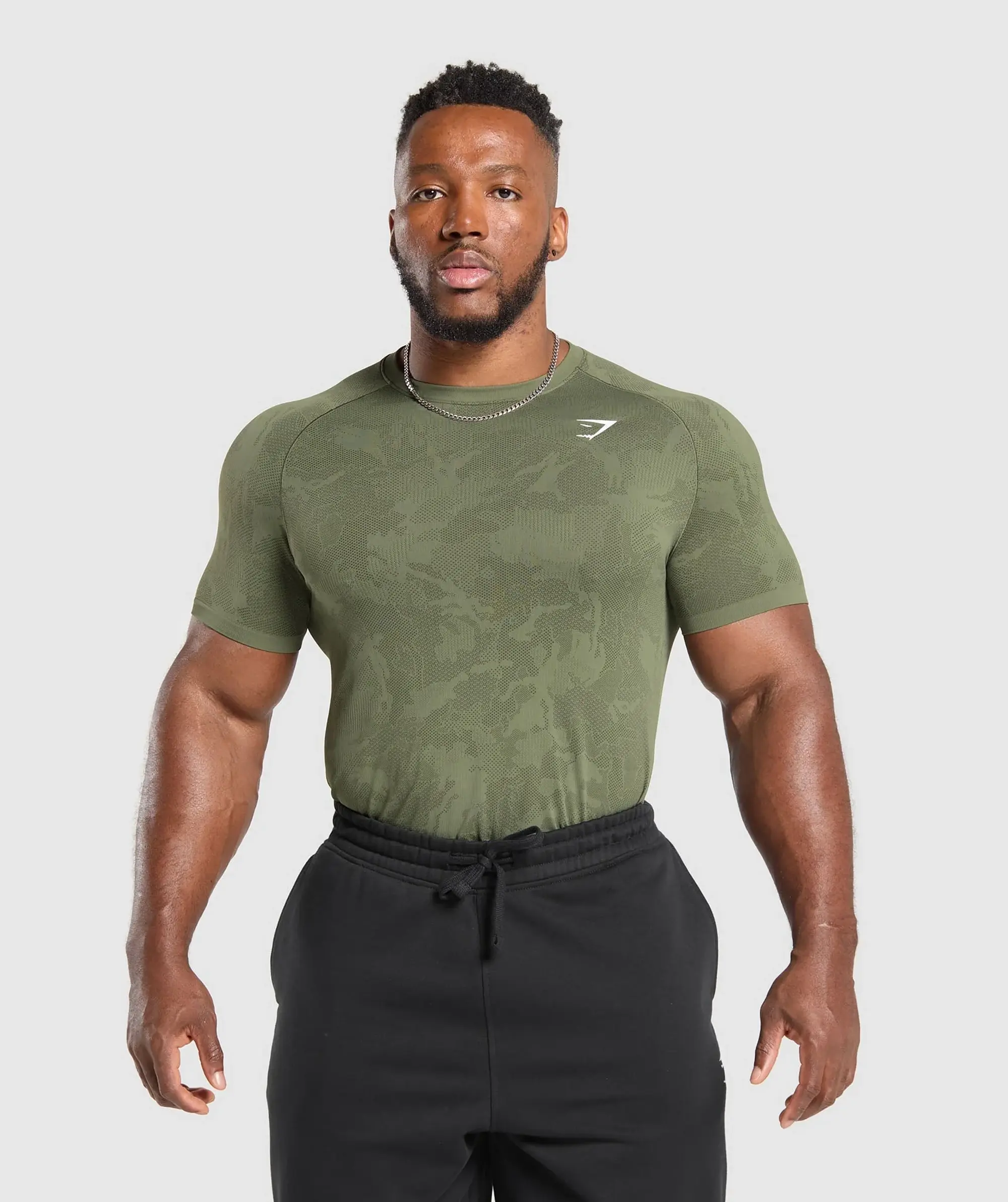 Gymshark Geo Seamless T-Shirt - Core Olive/Deep Olive Green