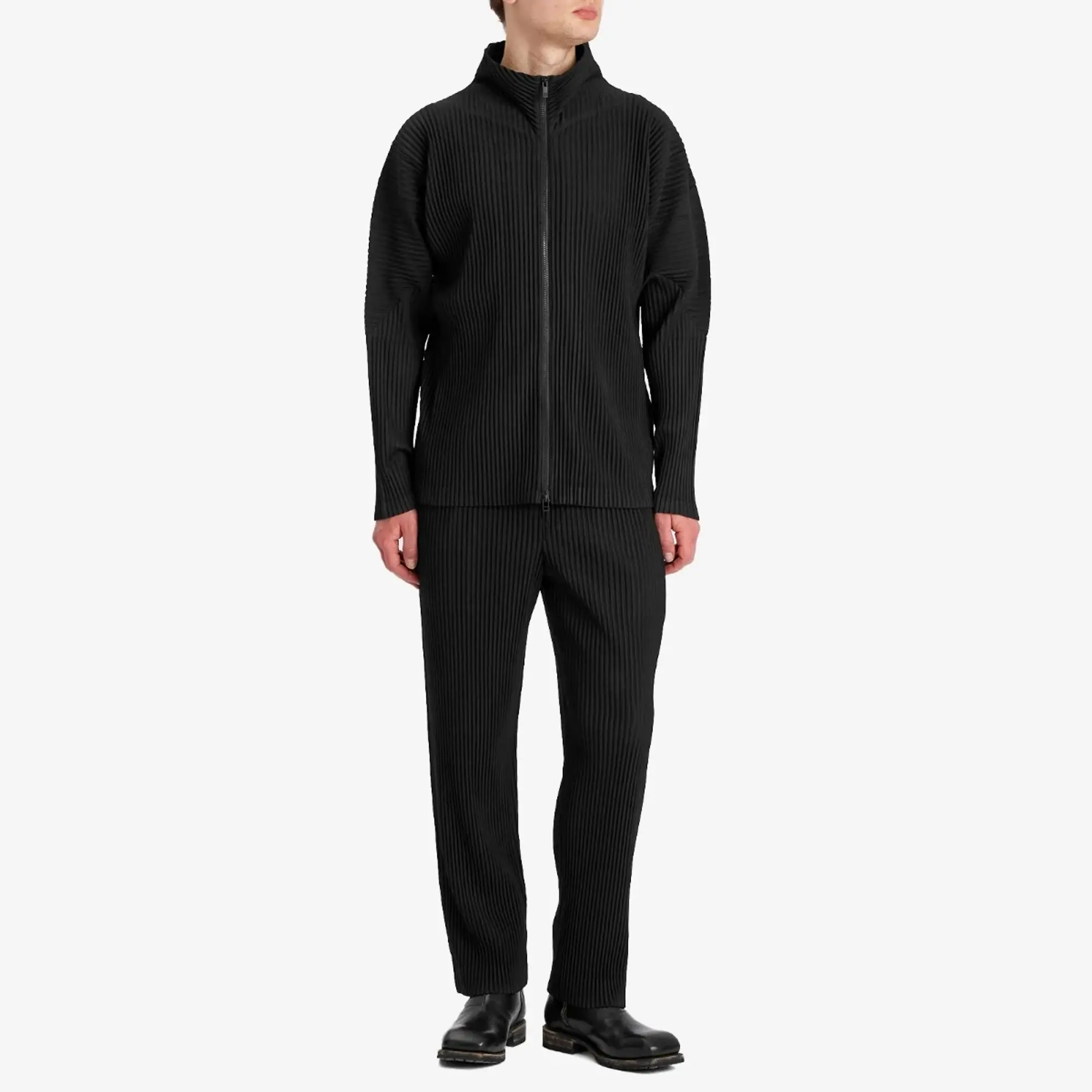 Homme Plissé Issey Miyake Men's Pleated Zip Track Top Black
