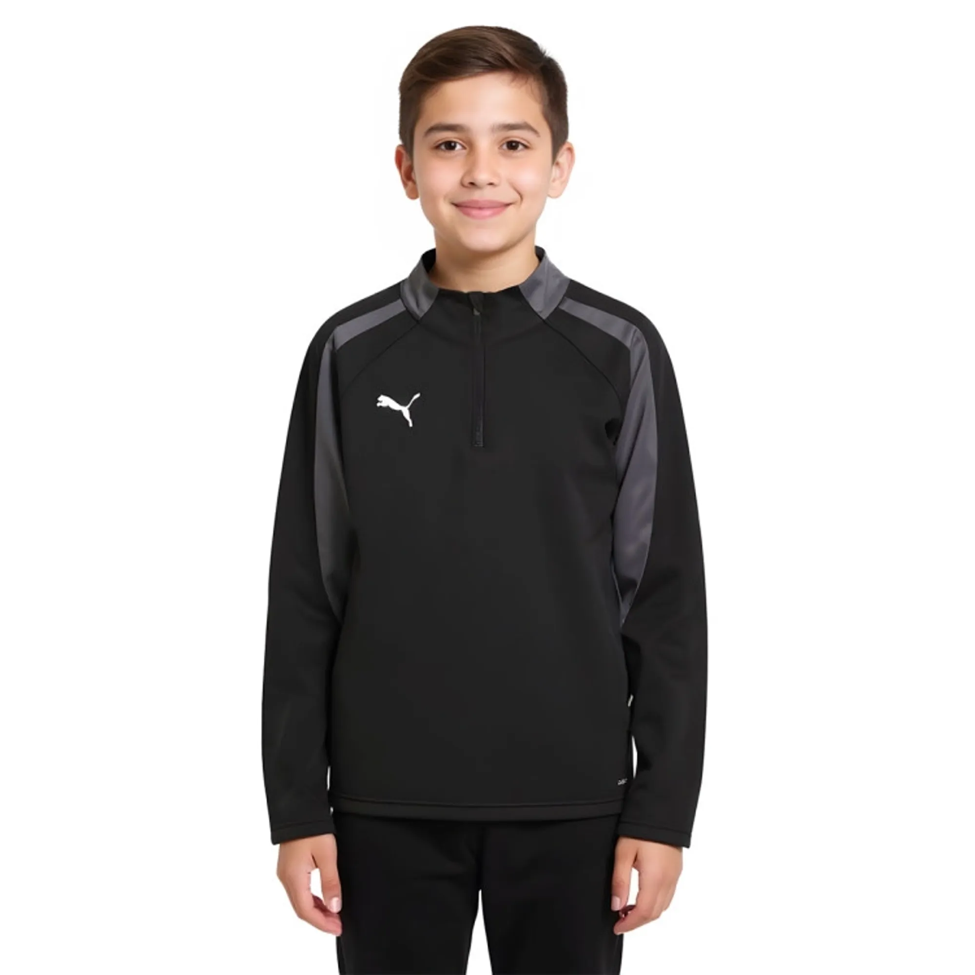 PUMA Individualliga Quarter-Zip Top Shirt Youth, Black/White/Shadow Grey