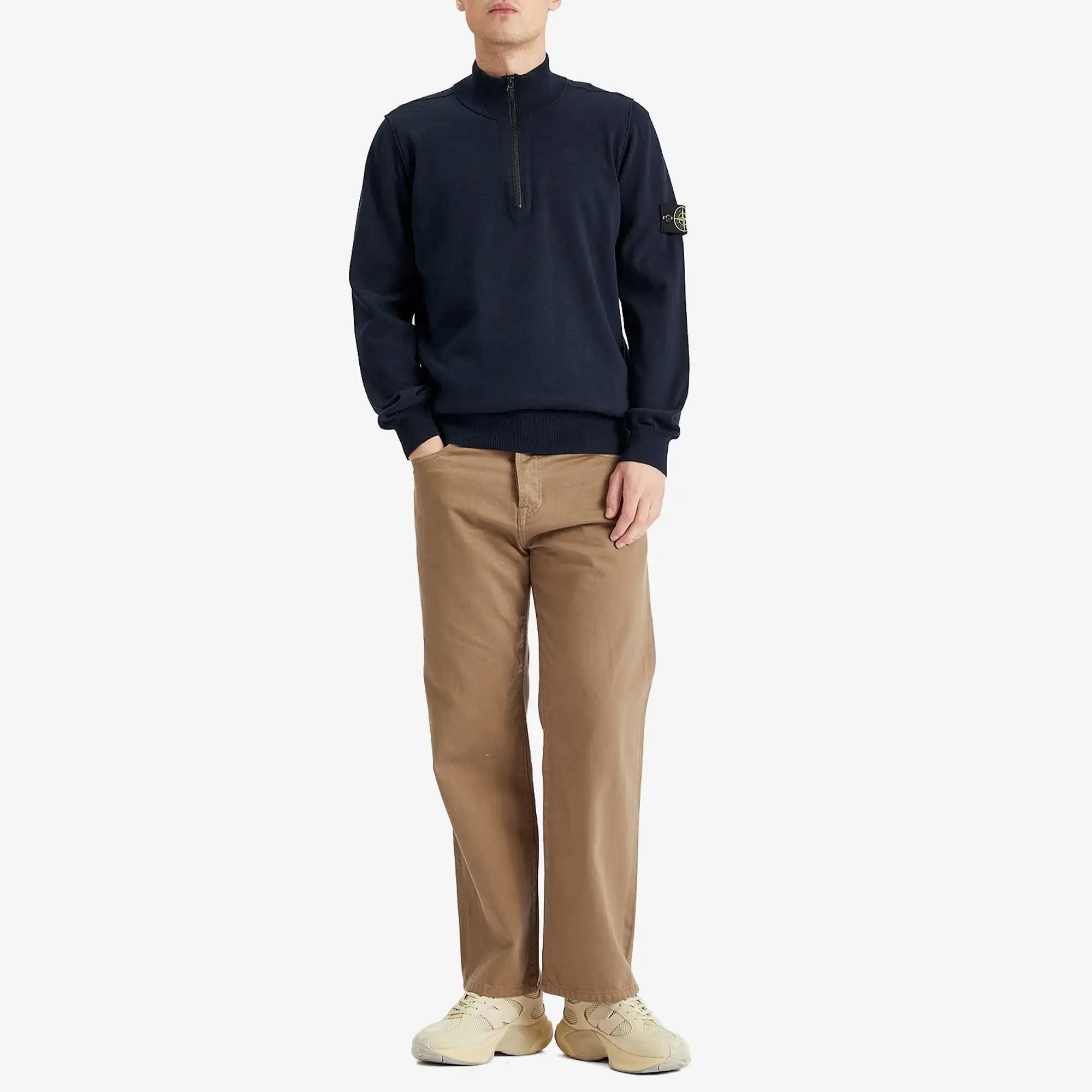 Stone Island Men's Organic Soft Cotton Half Zip Knit Navy Blue